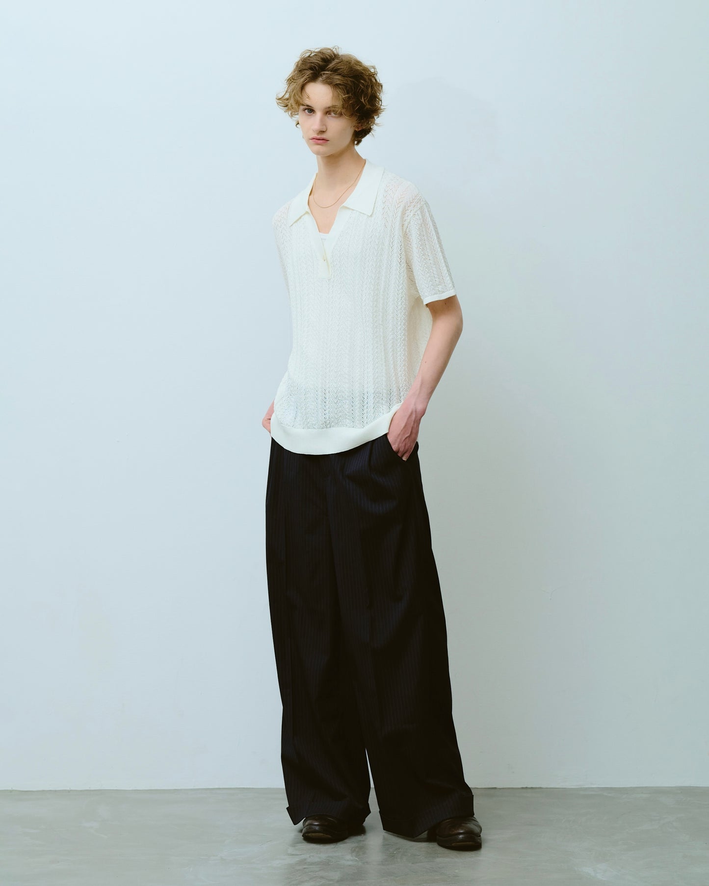 rayon openwork skipper knit shirt