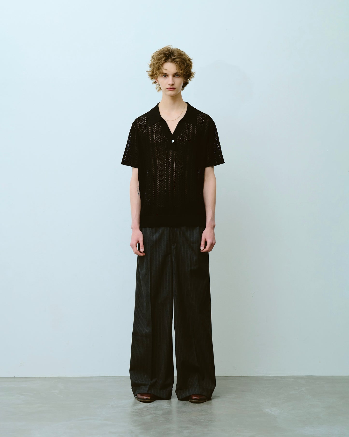 2tuck wide baggy flare slacks - STRIPE