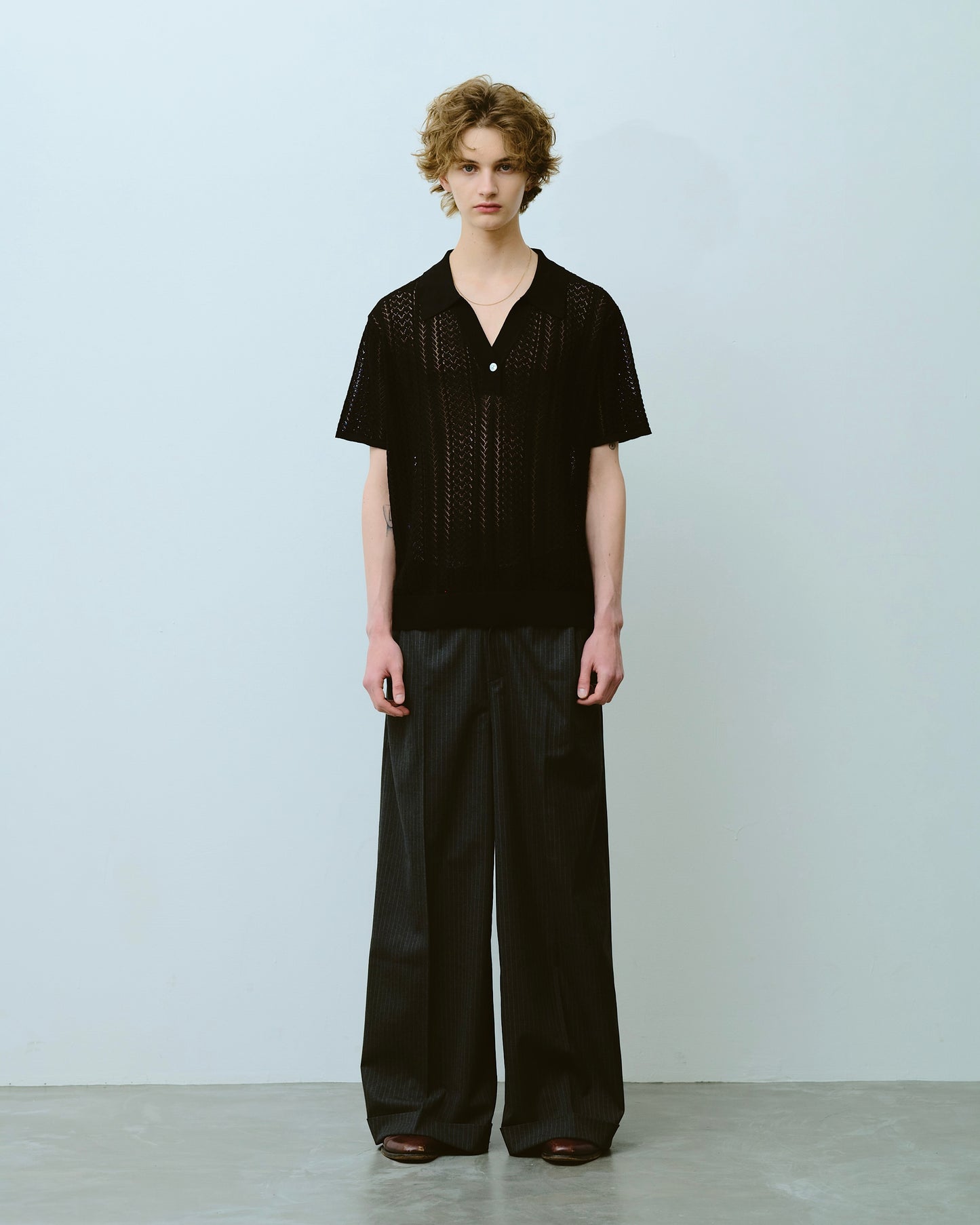 rayon openwork skipper knit shirt