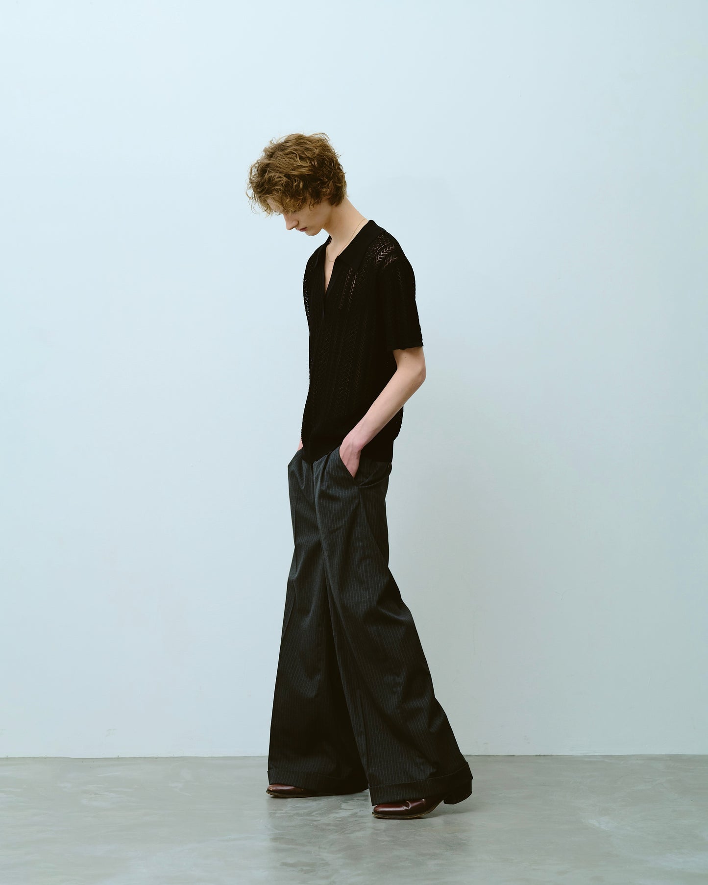 2tuck wide baggy flare slacks - STRIPE