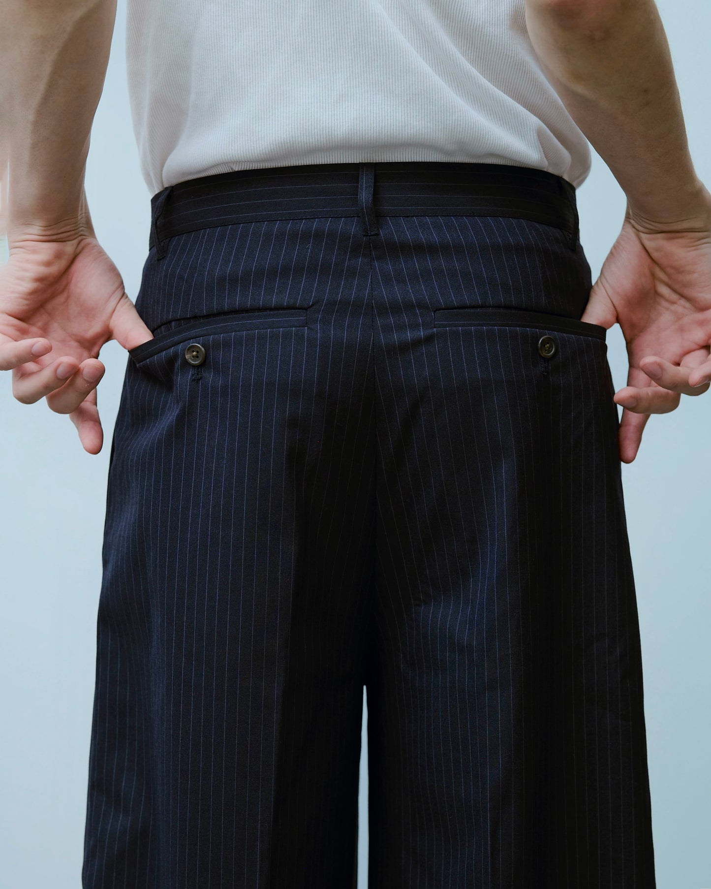 2tuck wide baggy flare slacks - STRIPE