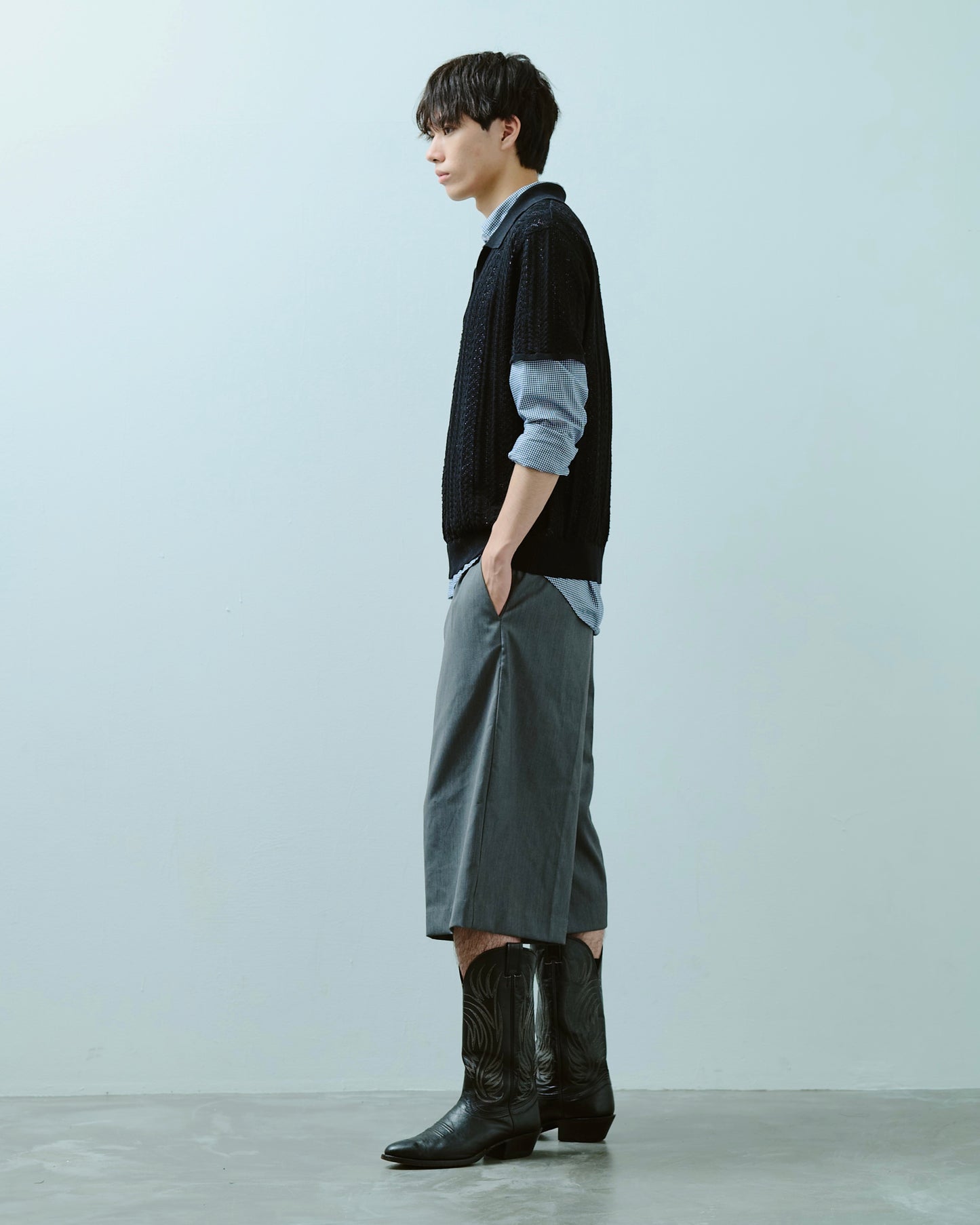 rayon openwork skipper knit shirt