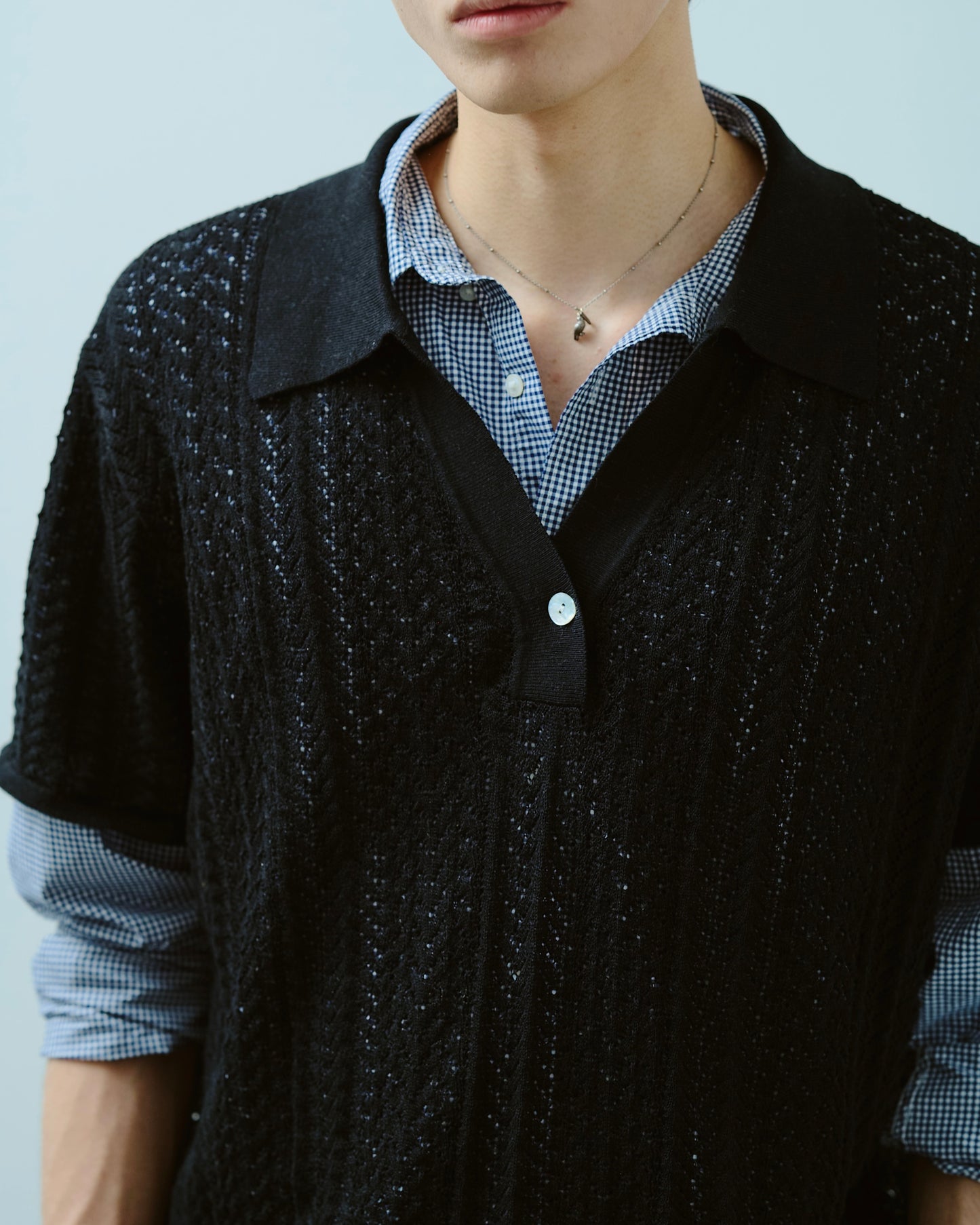 rayon openwork skipper knit shirt