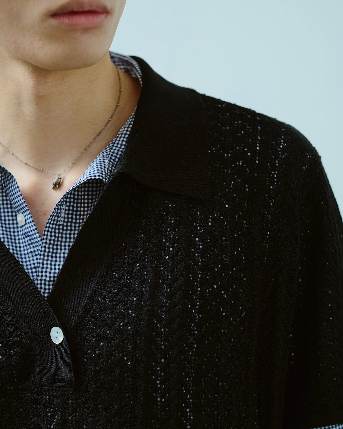 rayon openwork skipper knit shirt