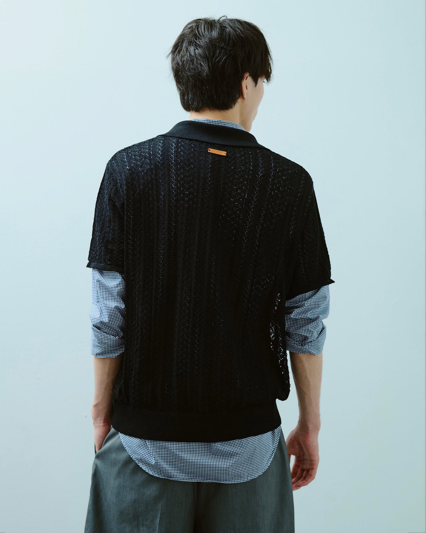 rayon openwork skipper knit shirt