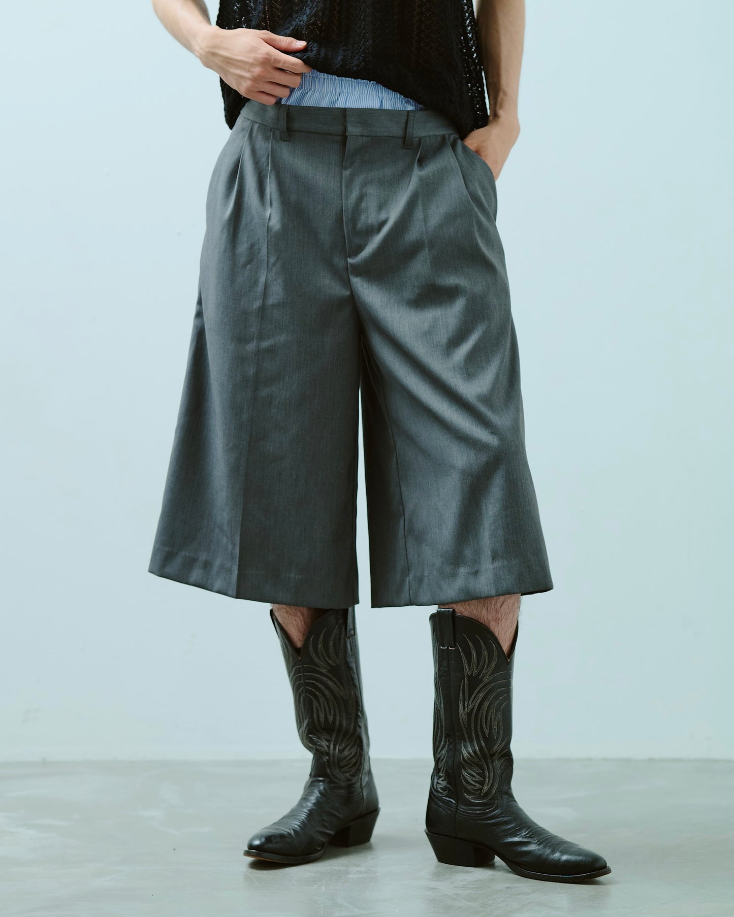 layered boxers wide slacks shorts