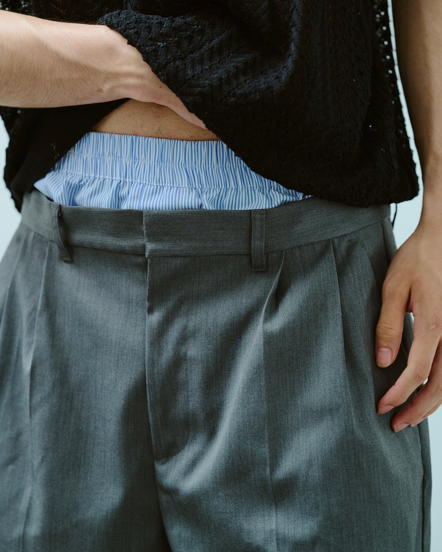 layered boxers wide slacks shorts