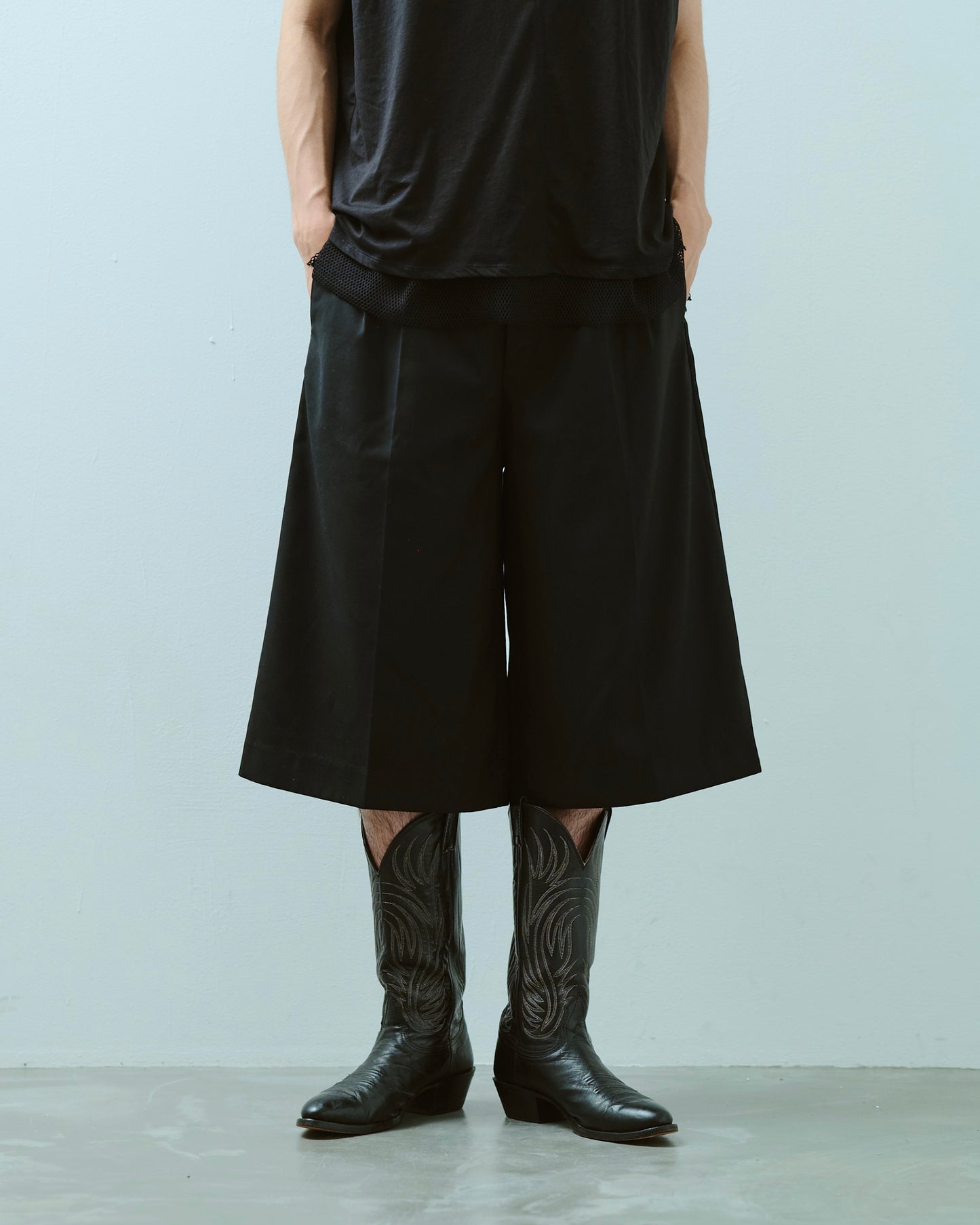 layered boxers wide slacks shorts