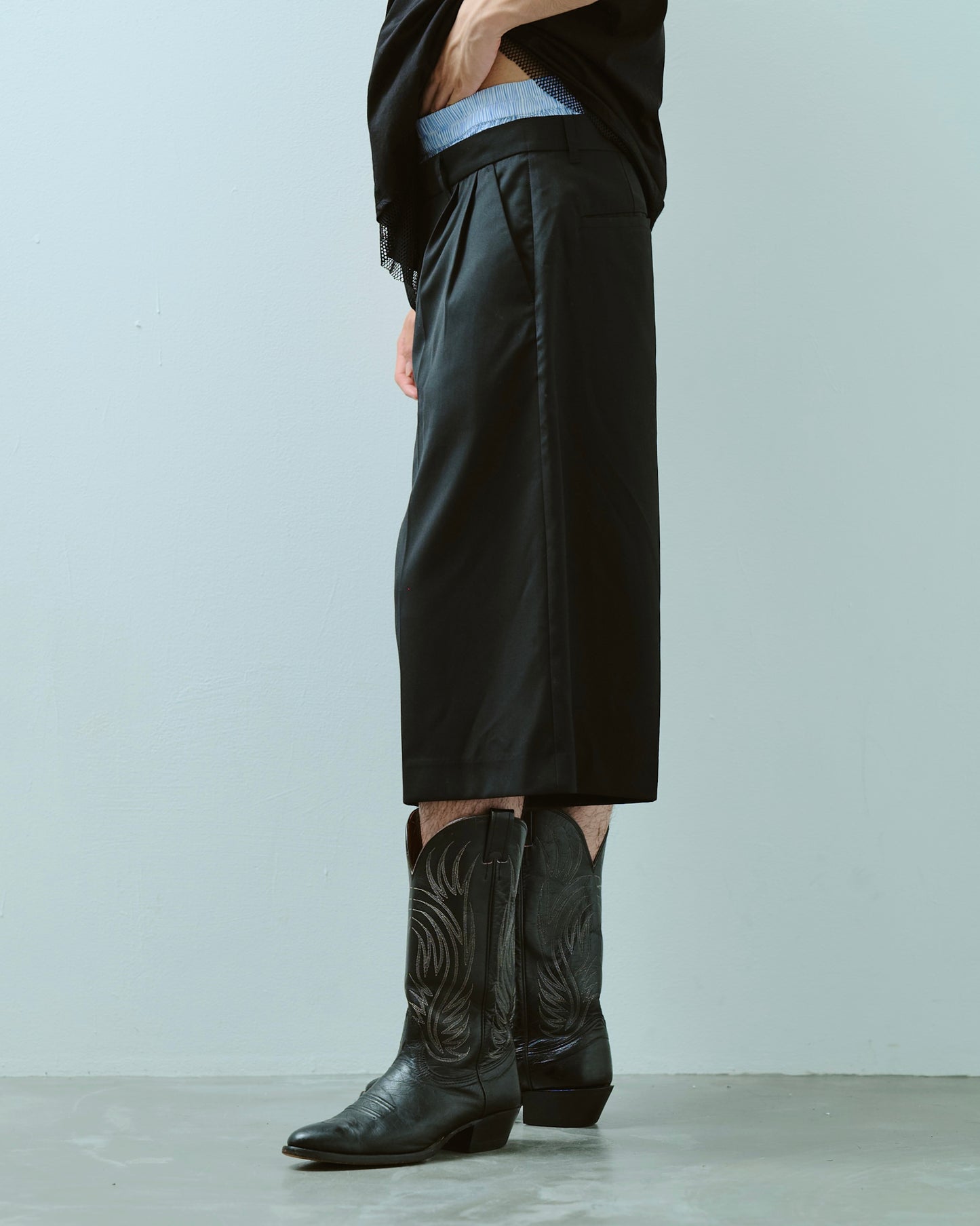 layered boxers wide slacks shorts