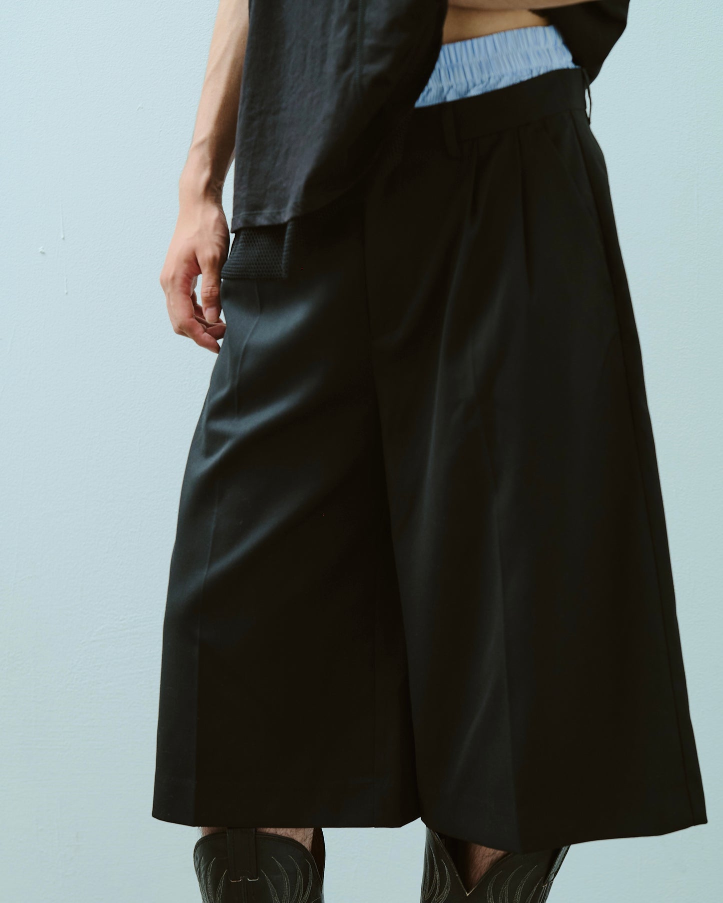 layered boxers wide slacks shorts