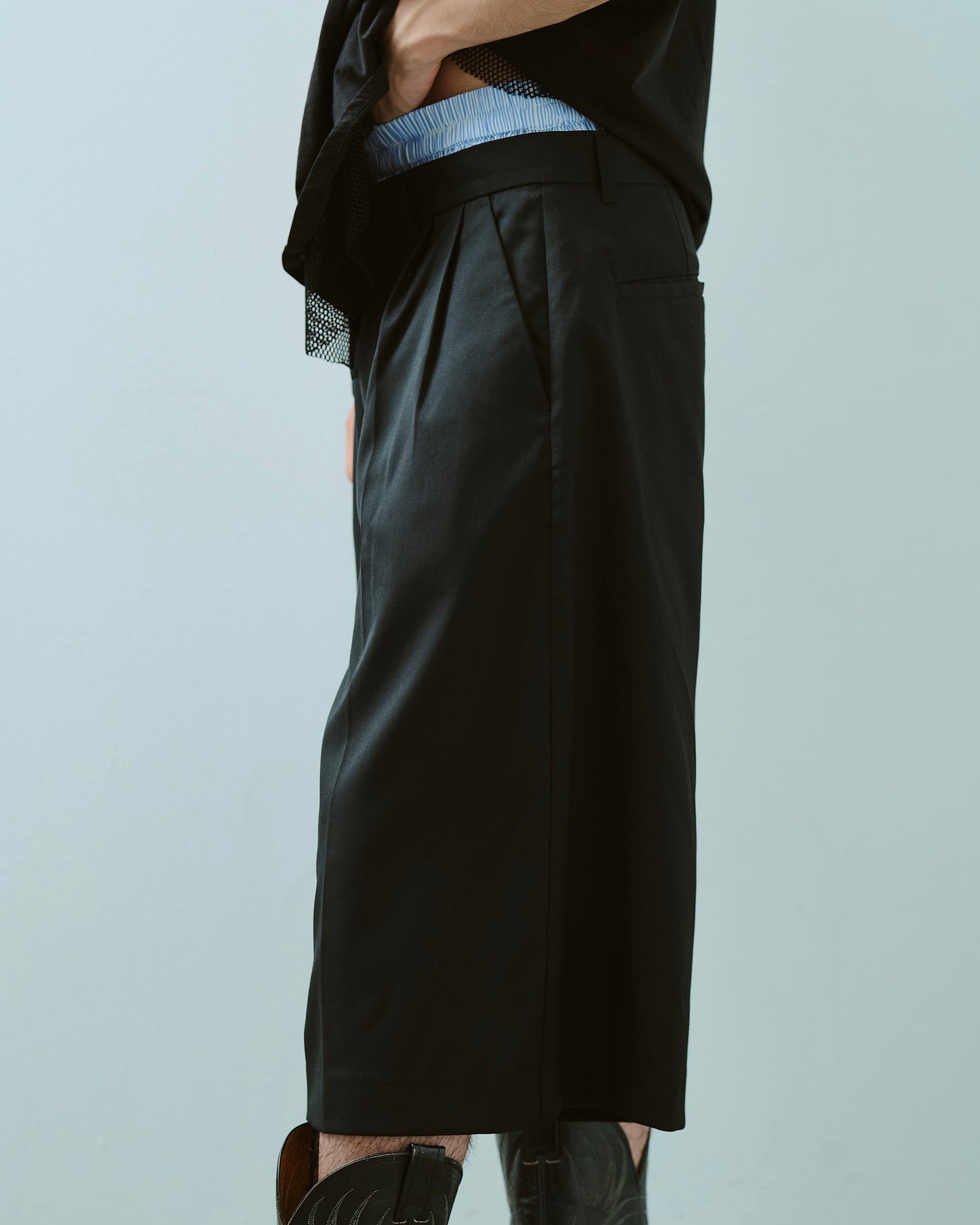 layered boxers wide slacks shorts