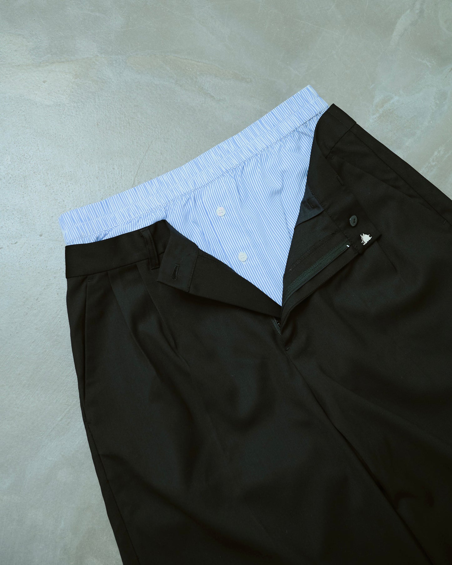 layered boxers wide slacks shorts