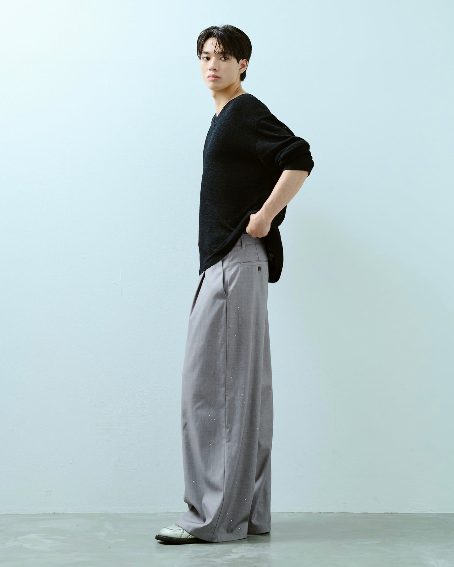 wide baggy rhinestone slacks