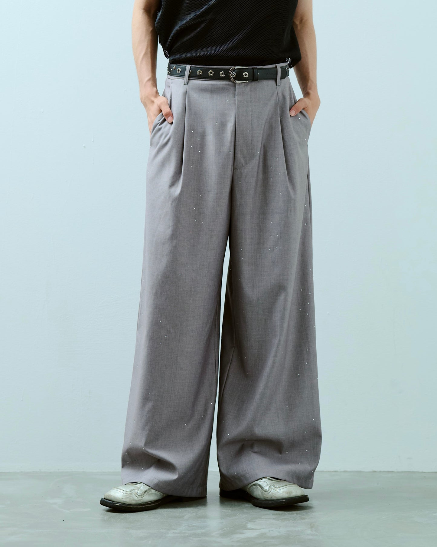 wide baggy rhinestone slacks