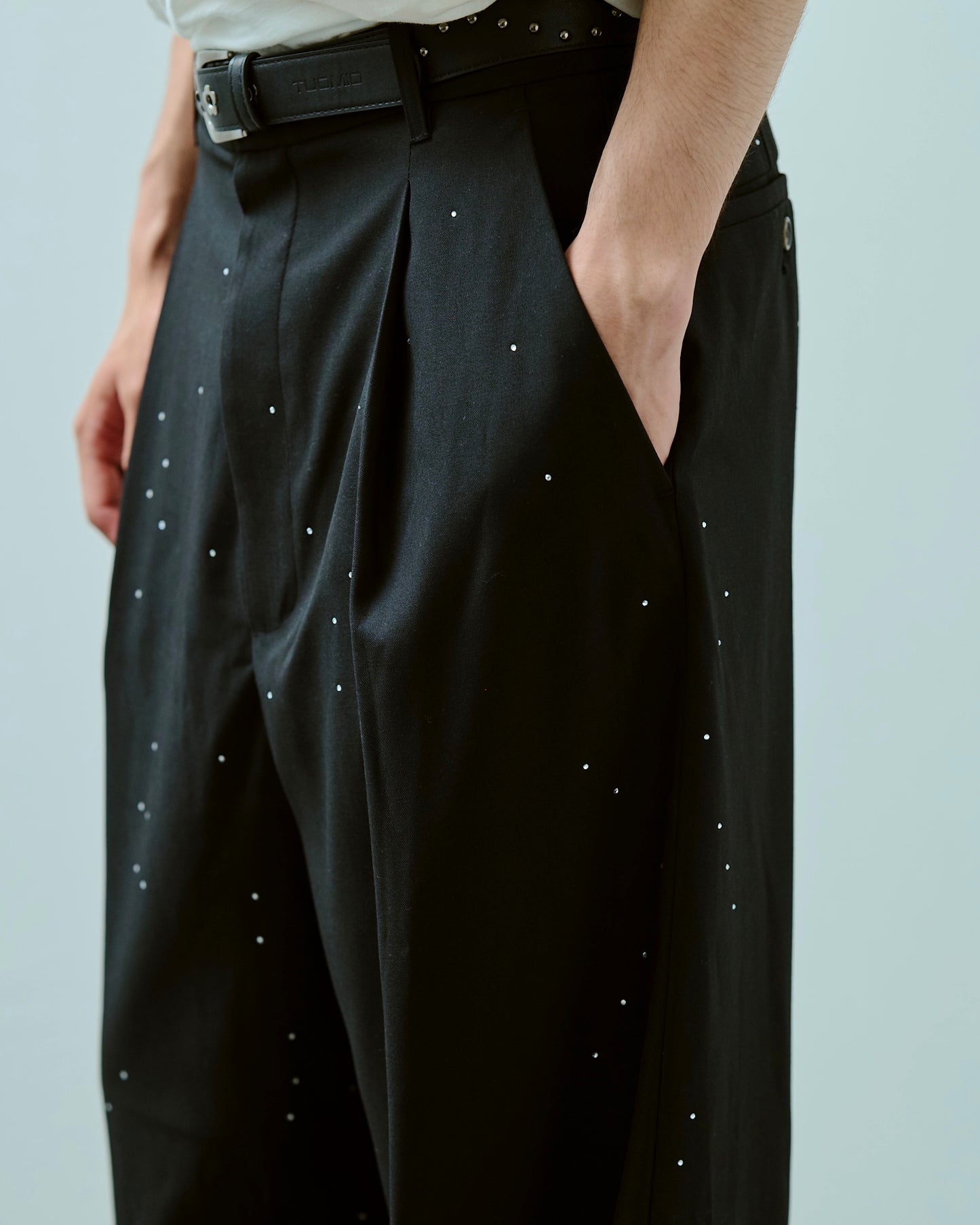 wide baggy rhinestone slacks