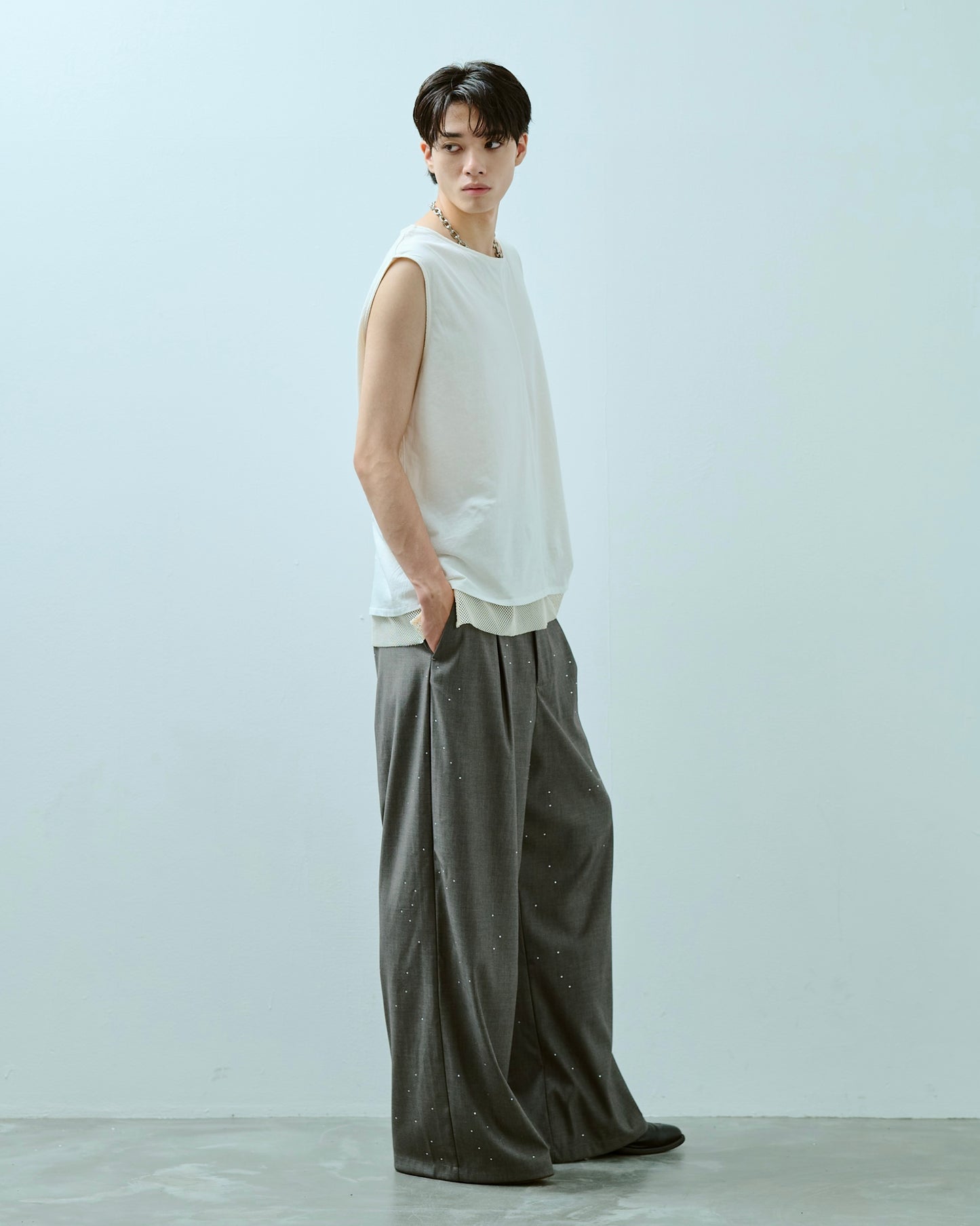 wide baggy rhinestone slacks