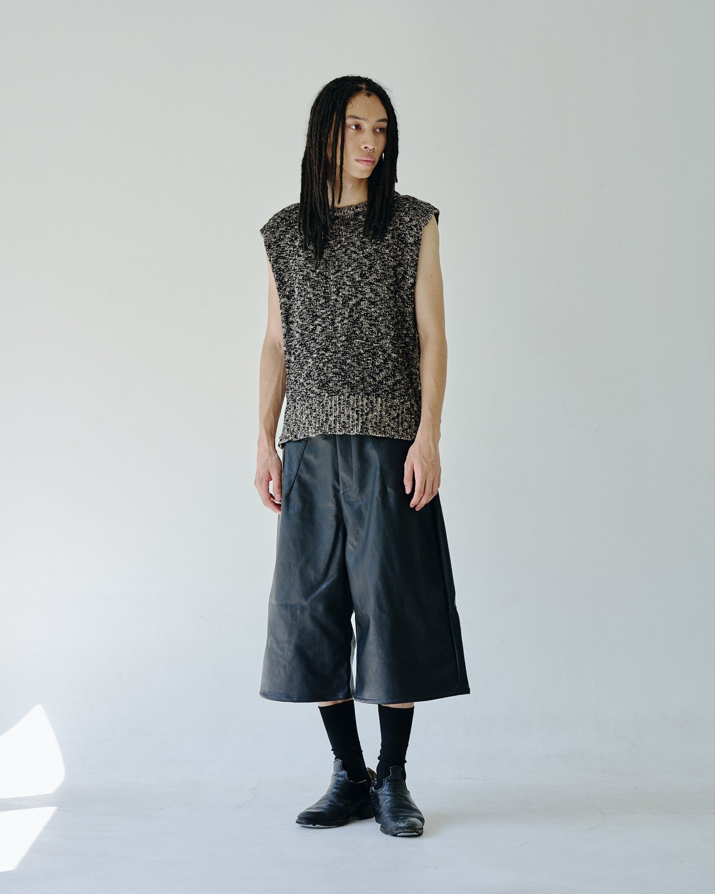 wide baggy PU-leather shorts