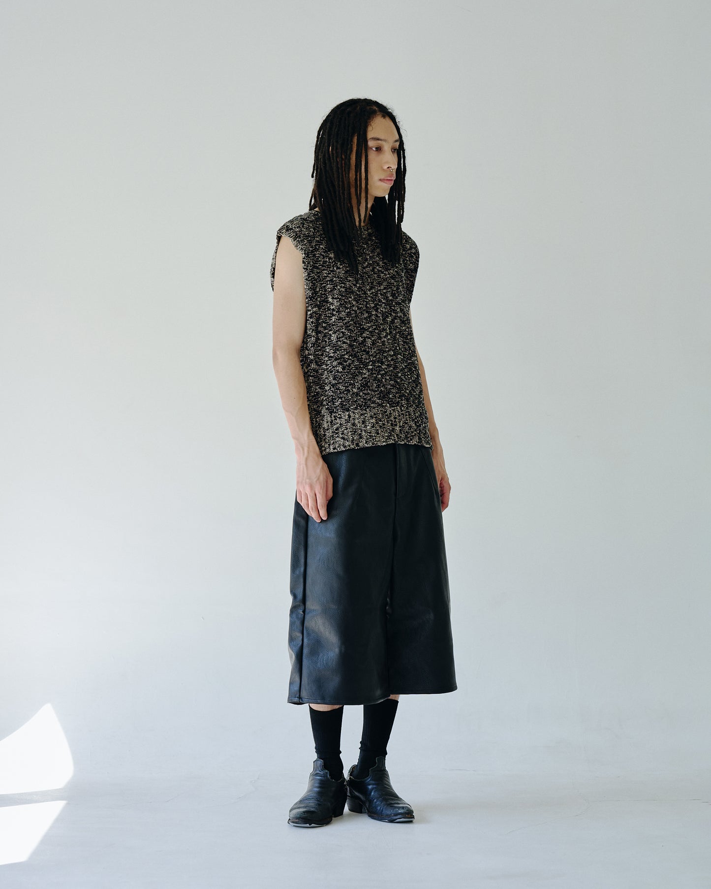 wide baggy PU-leather shorts
