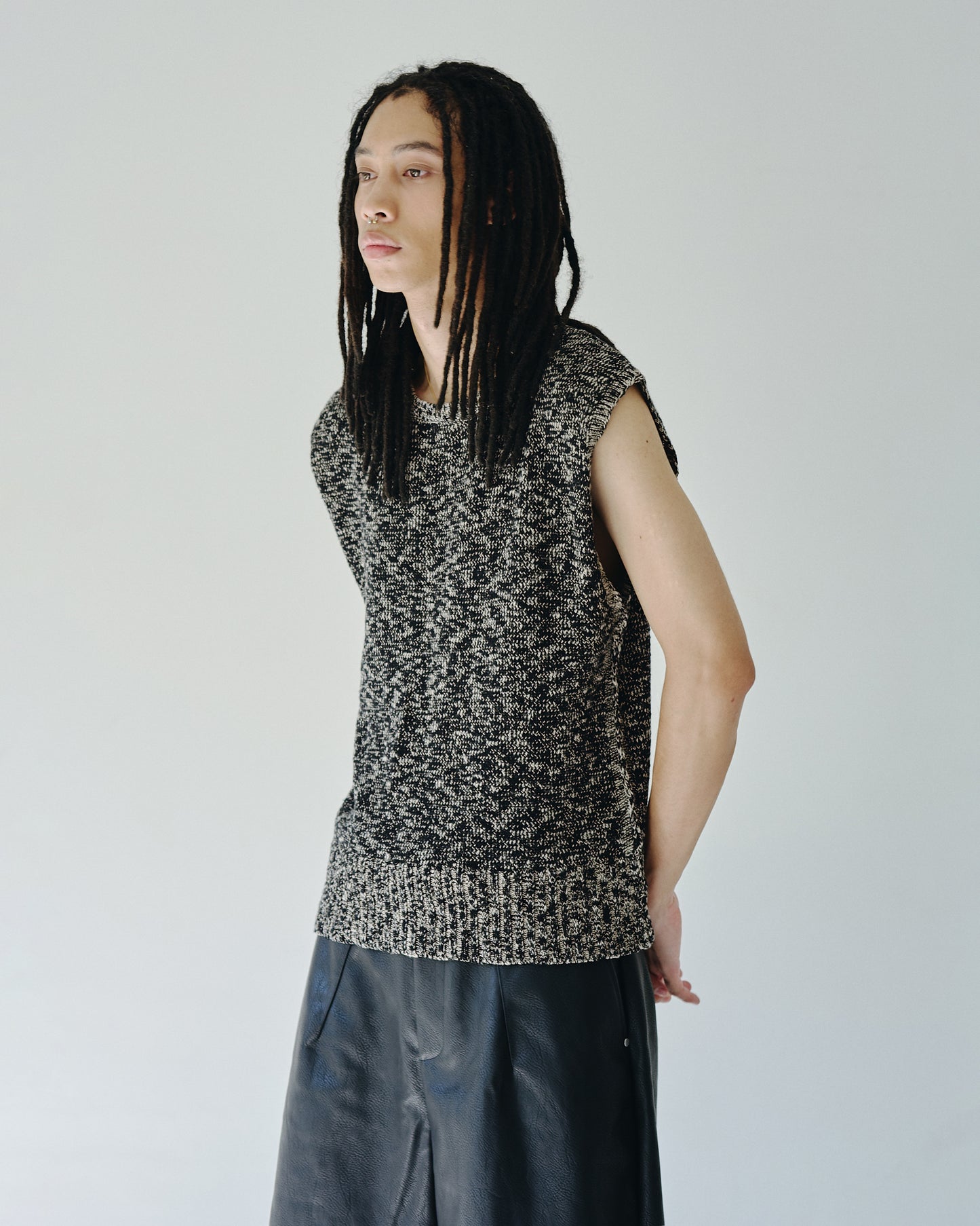 sleeveless cotton slub knit tops