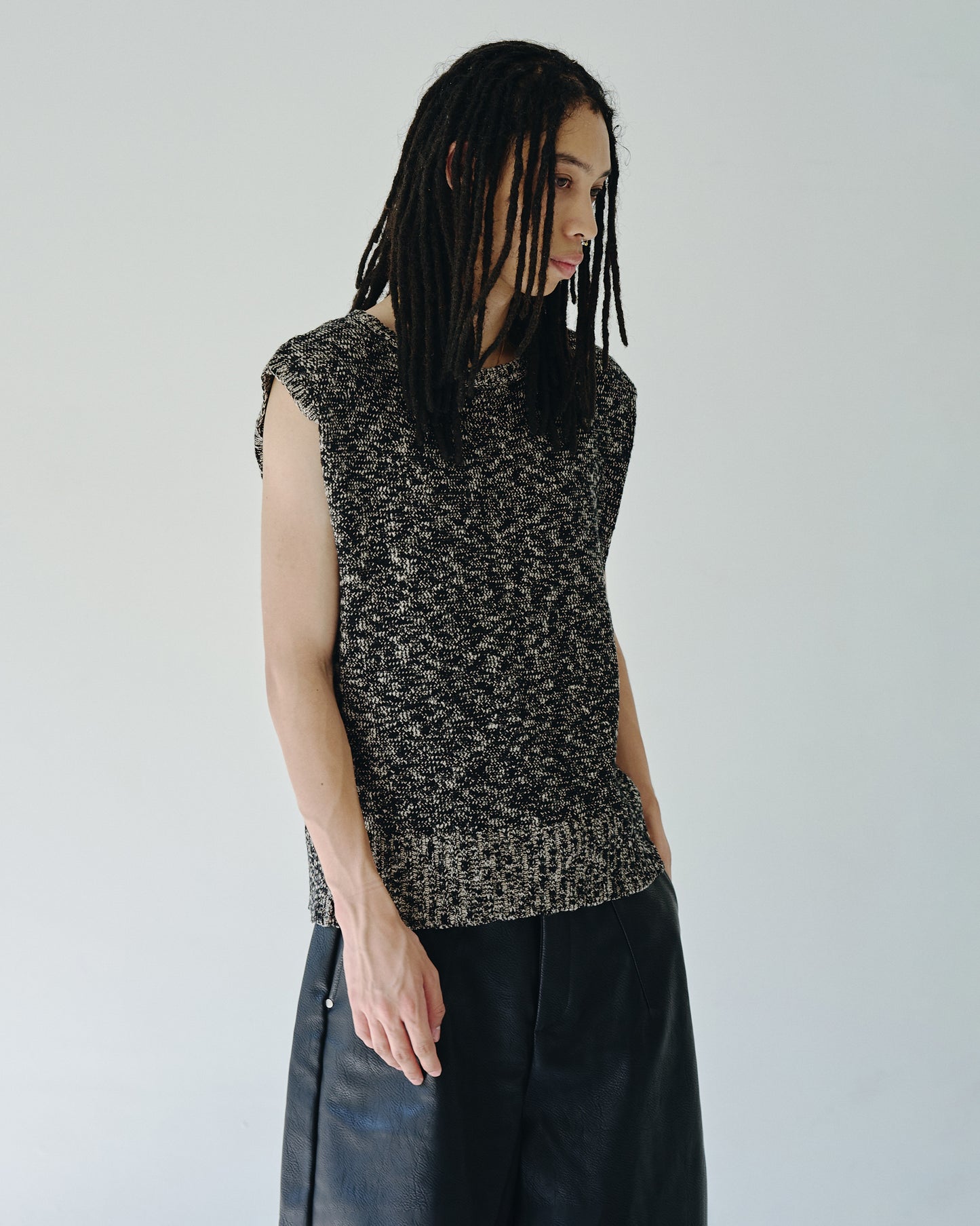 sleeveless cotton slub knit tops