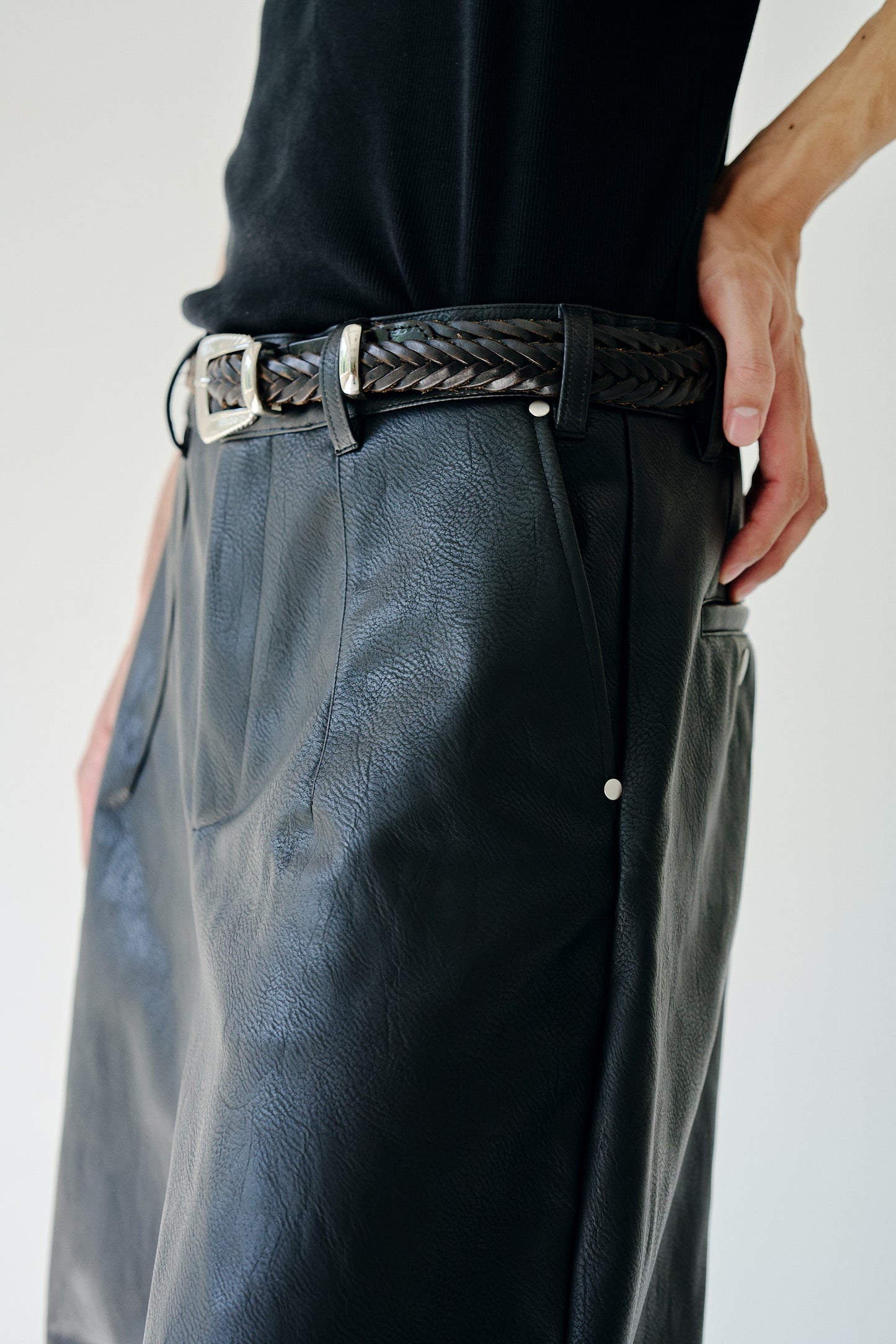 wide baggy PU-leather shorts