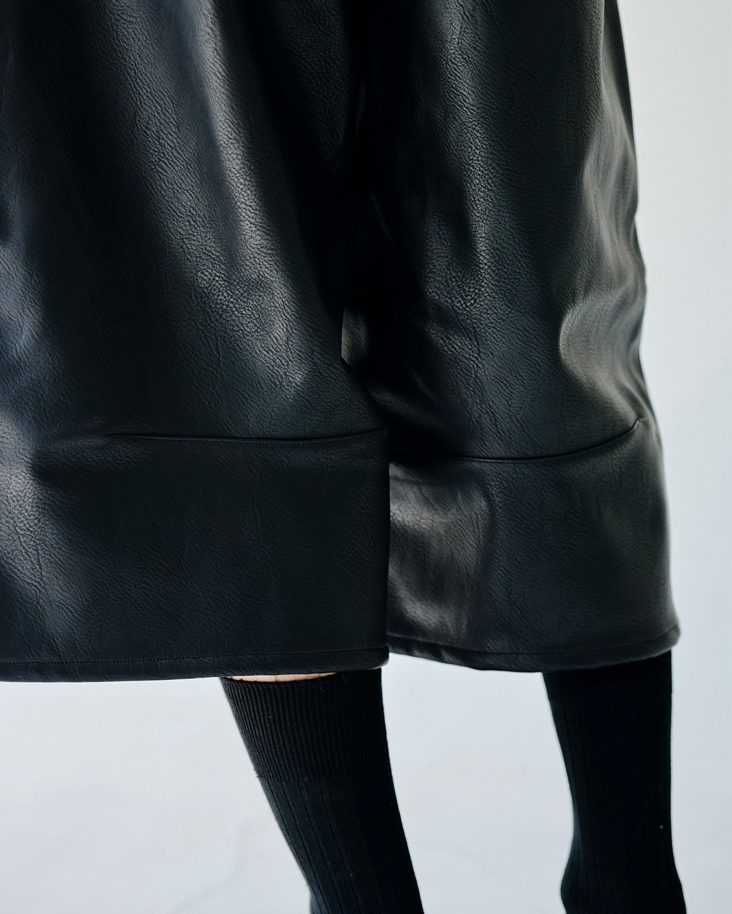 wide baggy PU-leather shorts