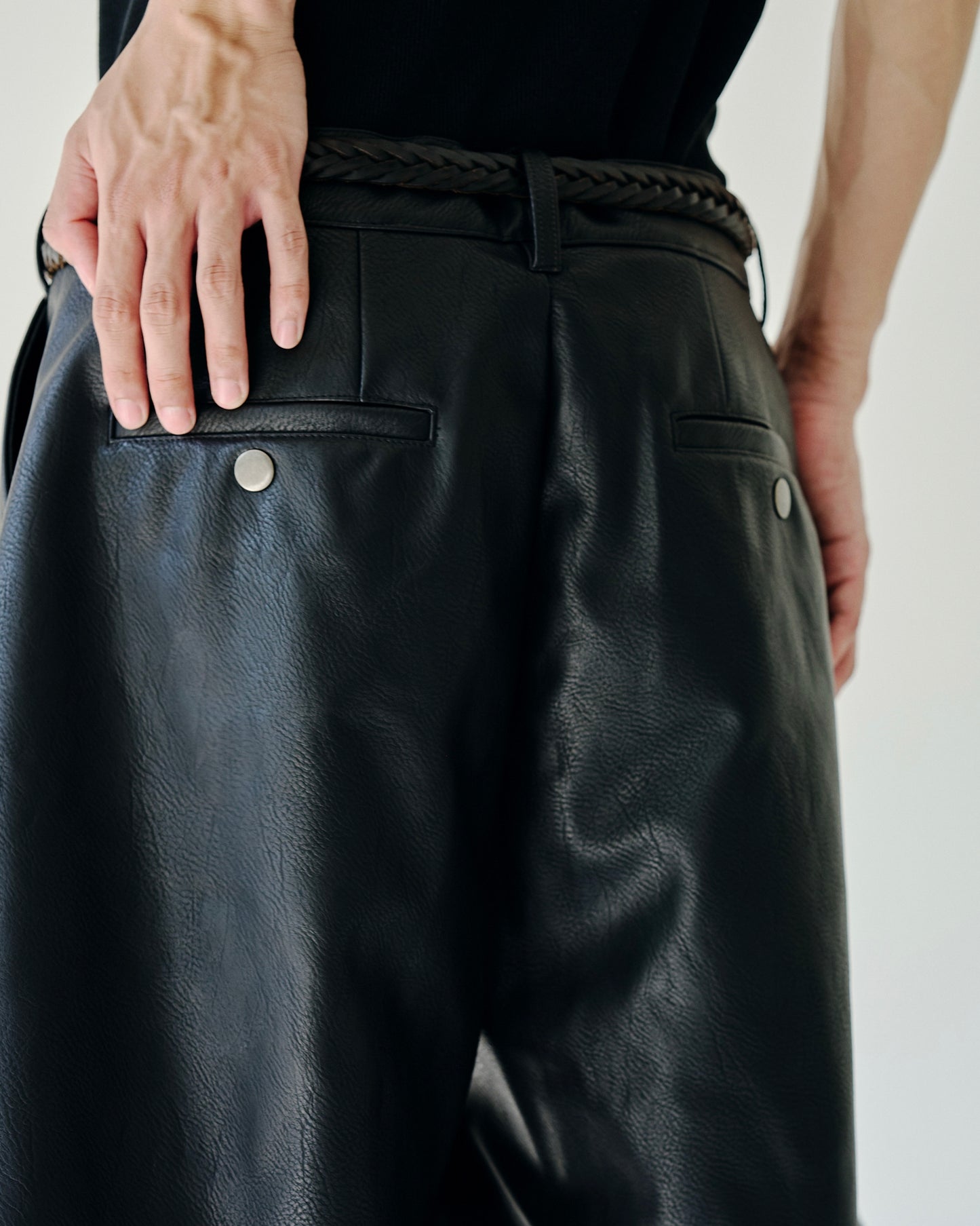 wide baggy PU-leather shorts