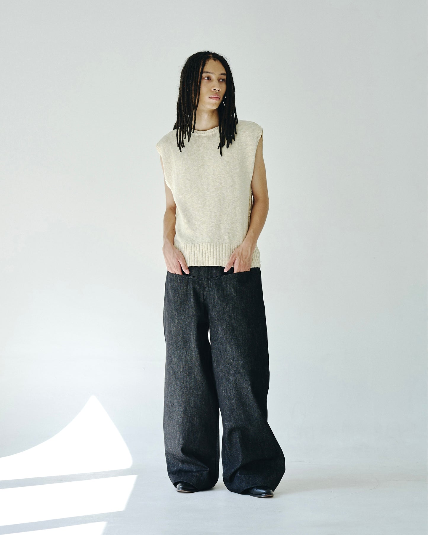 sleeveless cotton slub knit tops