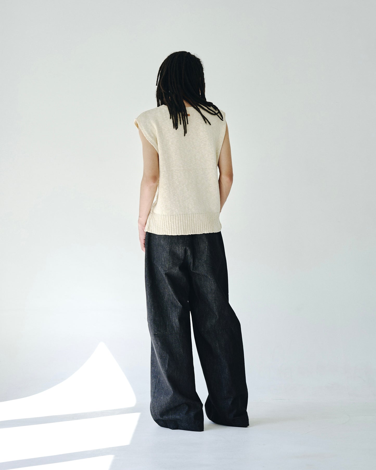 DOUBLE POCKET RIGID SLUB BAGGY DENIM TROUSERS