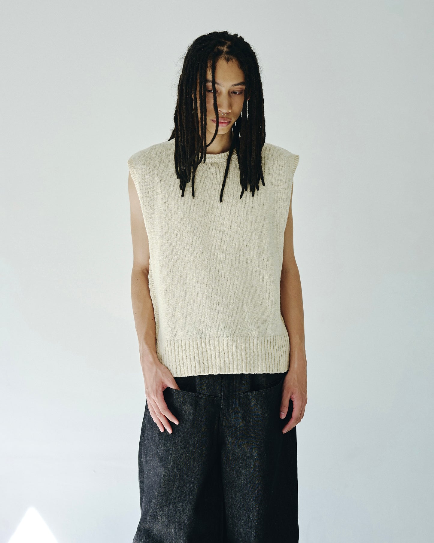 sleeveless cotton slub knit tops