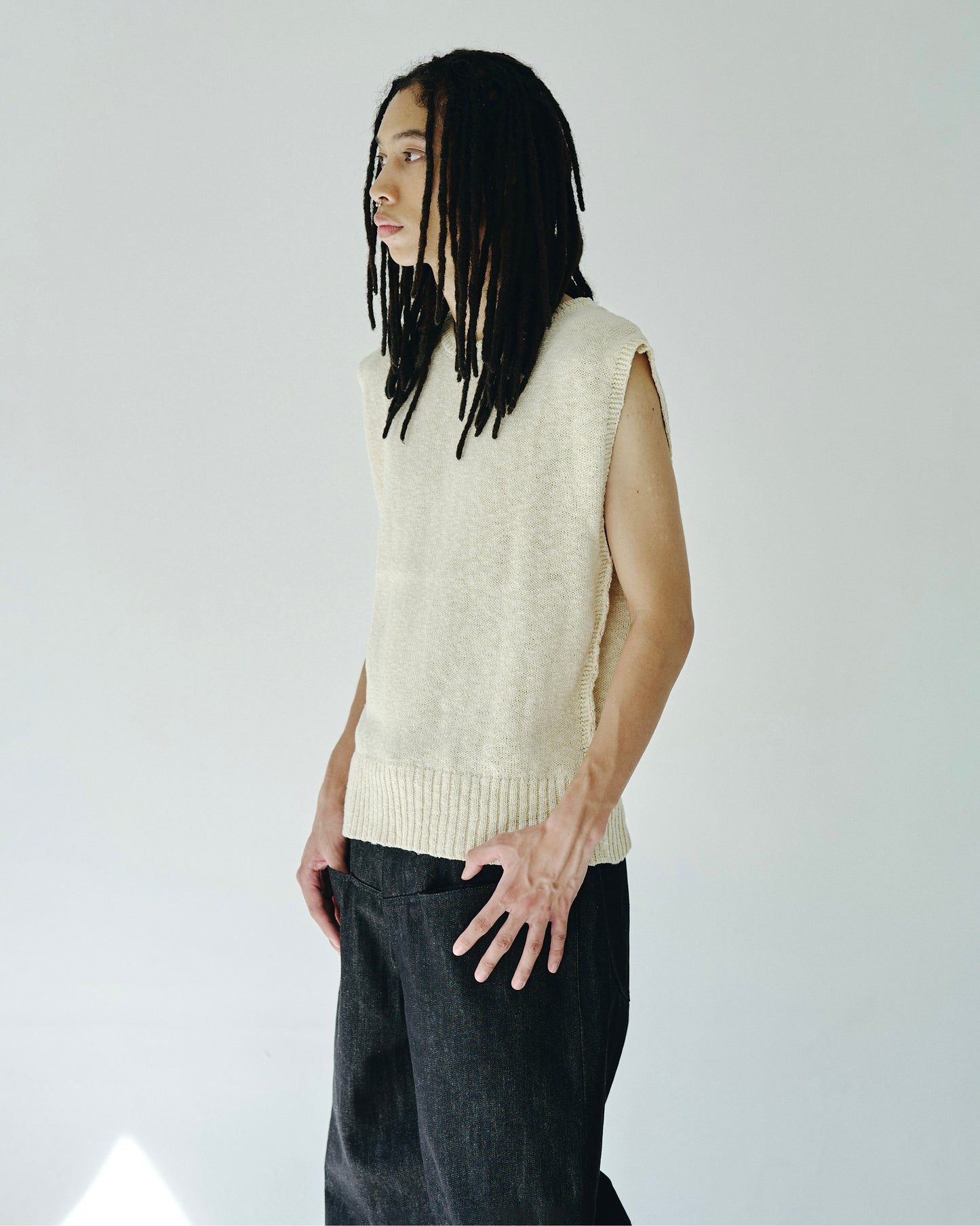 sleeveless cotton slub knit tops
