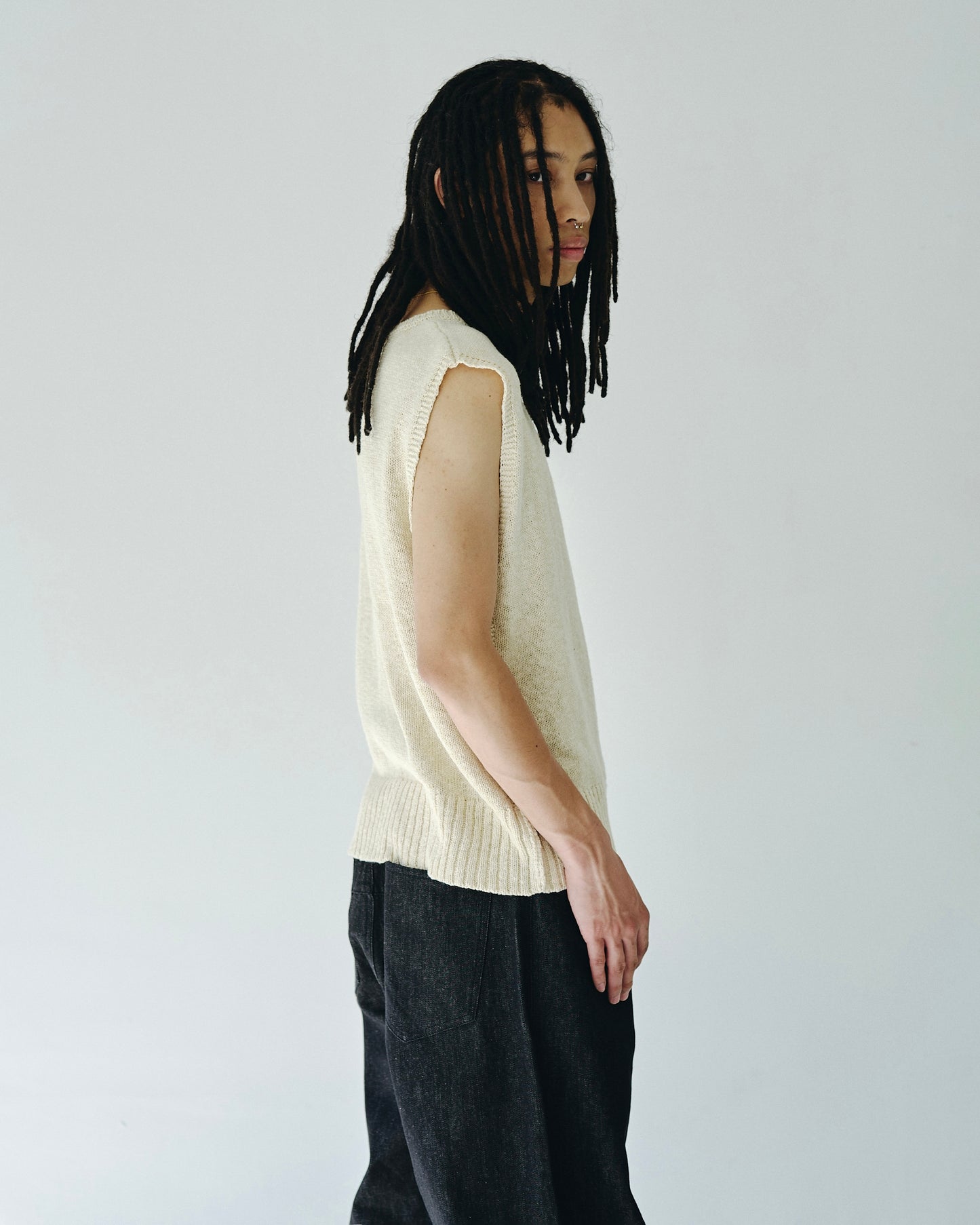 sleeveless cotton slub knit tops