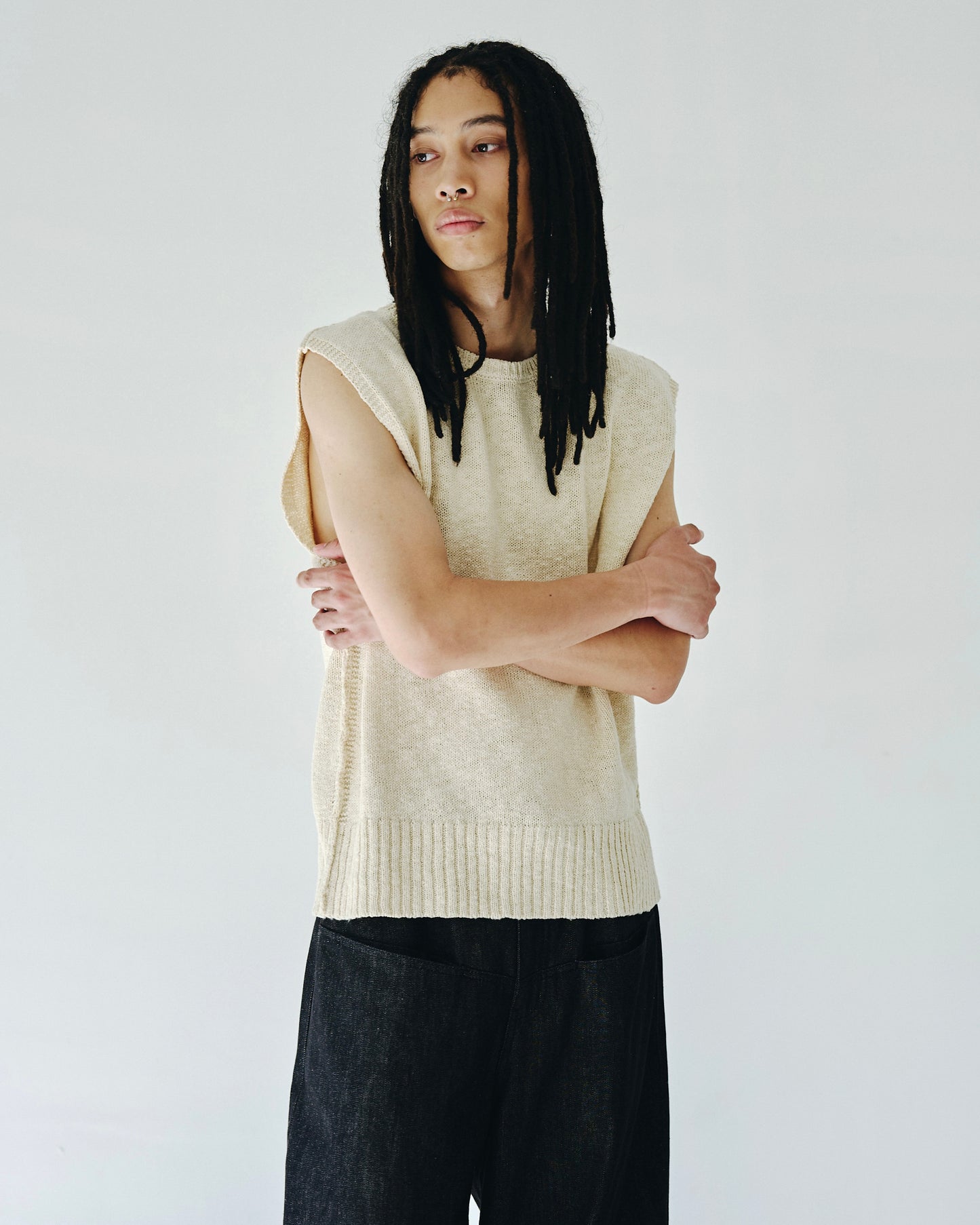 sleeveless cotton slub knit tops