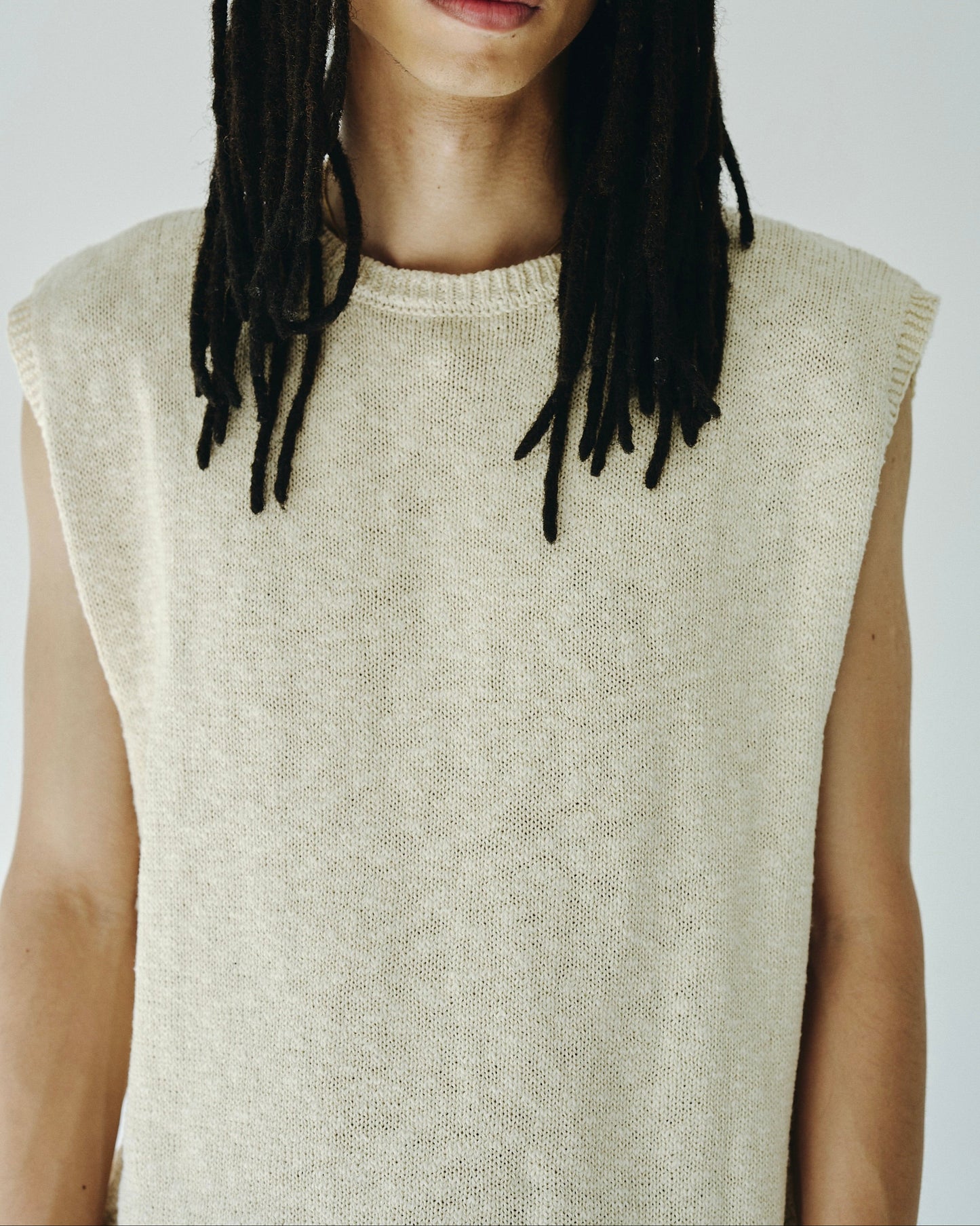 sleeveless cotton slub knit tops