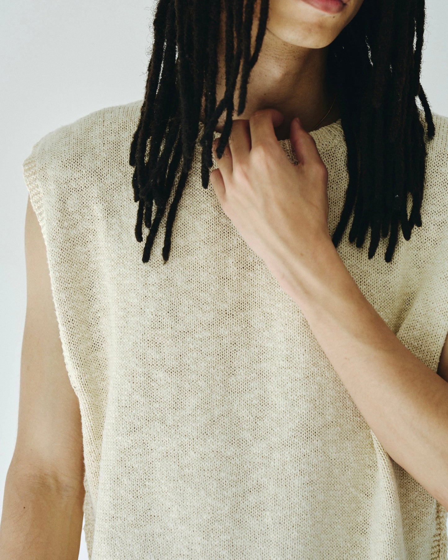 sleeveless cotton slub knit tops