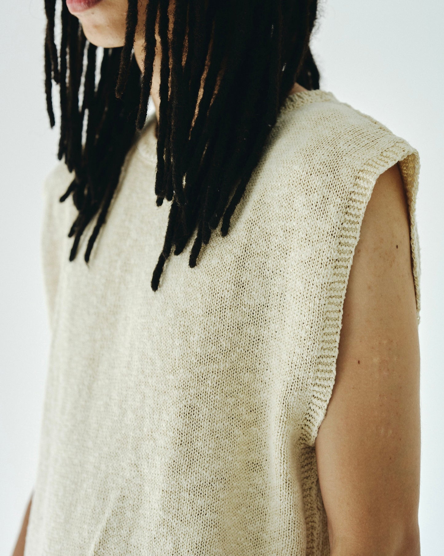 sleeveless cotton slub knit tops