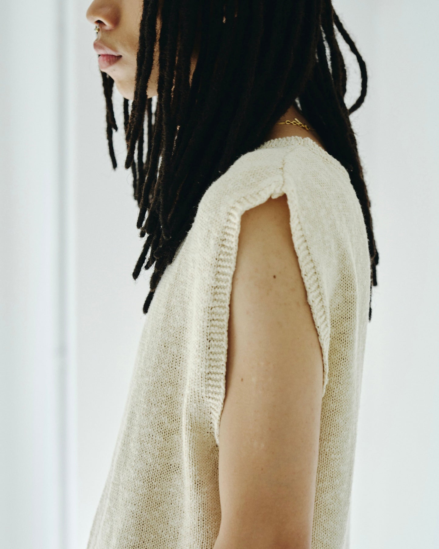 sleeveless cotton slub knit tops