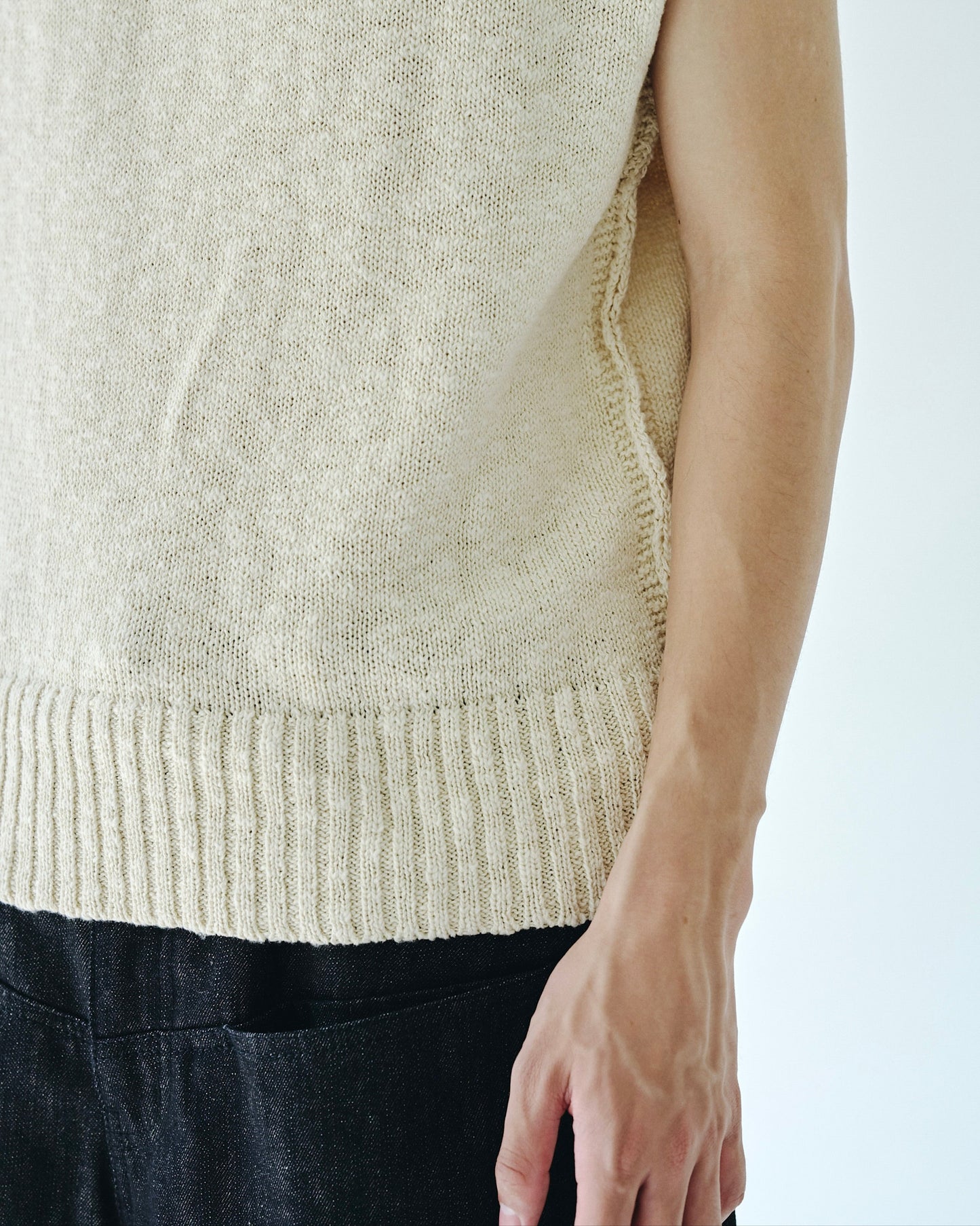 sleeveless cotton slub knit tops