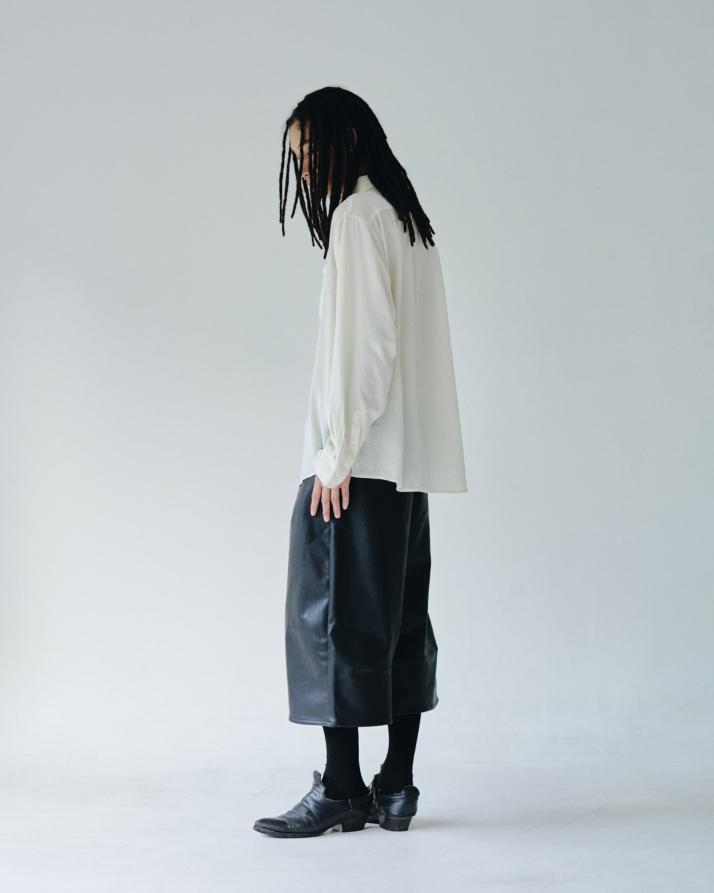 wide baggy PU-leather shorts