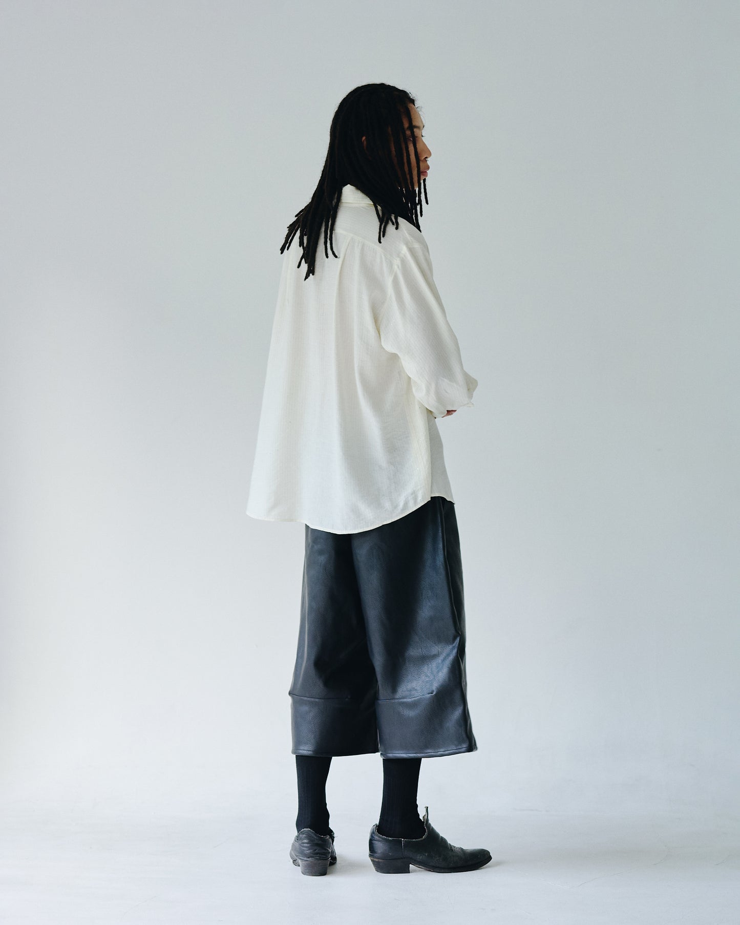 wide baggy PU-leather shorts