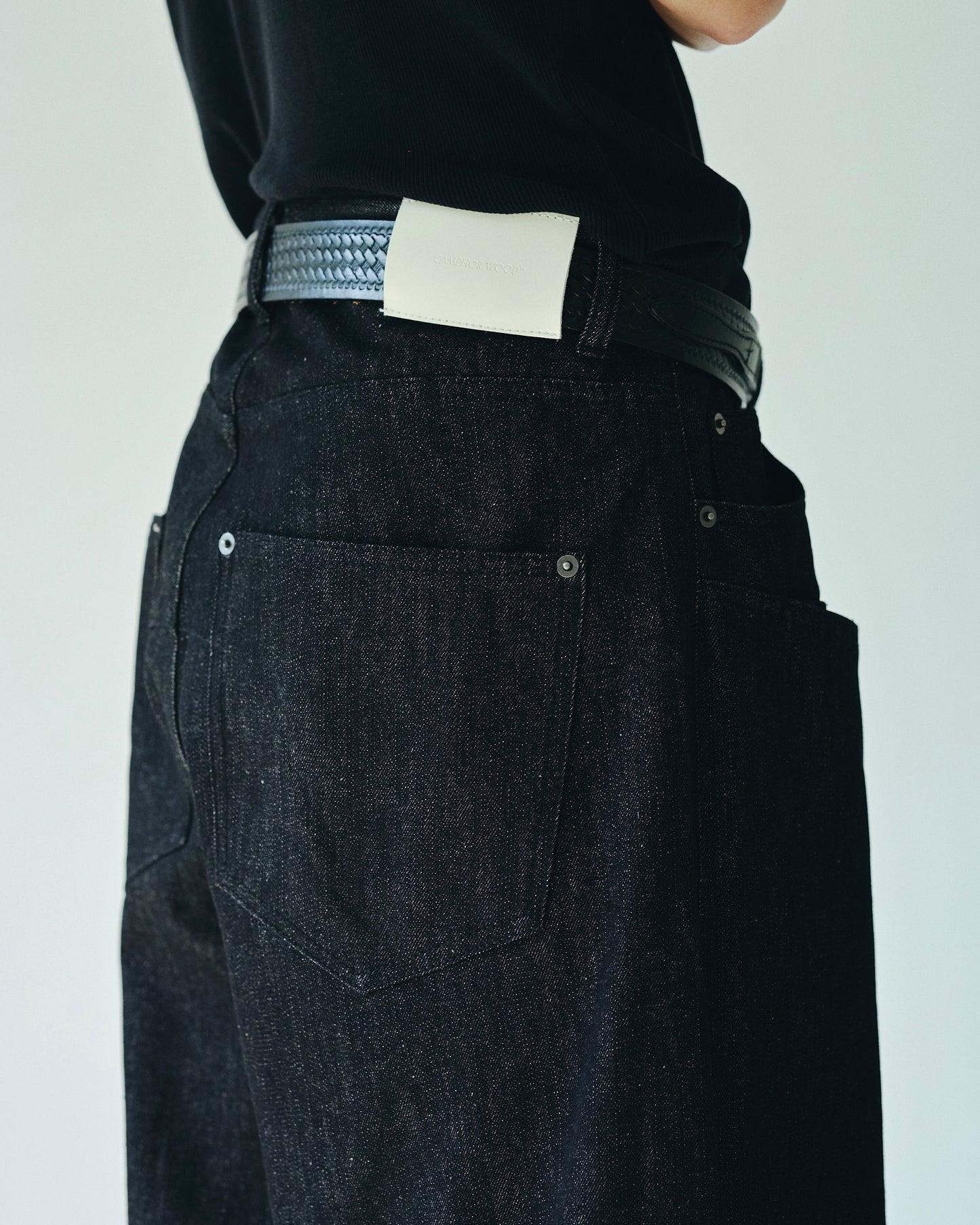 DOUBLE POCKET RIGID SLUB BAGGY DENIM TROUSERS