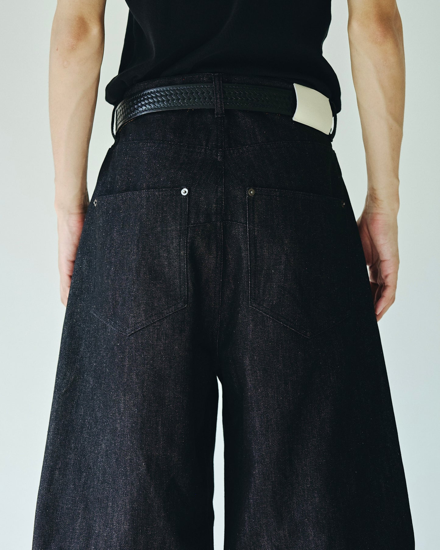 DOUBLE POCKET RIGID SLUB BAGGY DENIM TROUSERS