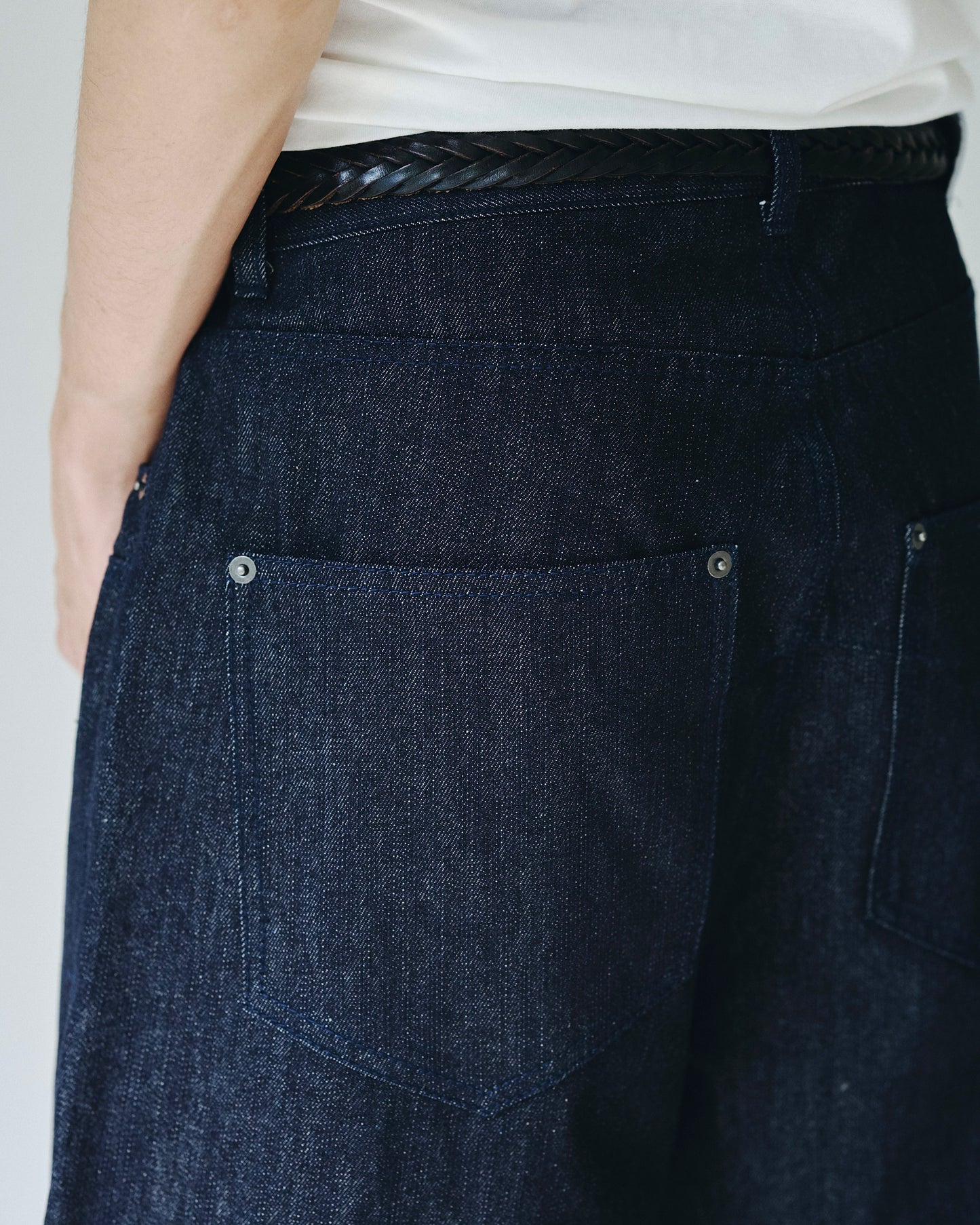 DOUBLE POCKET RIGID SLUB BAGGY DENIM TROUSERS