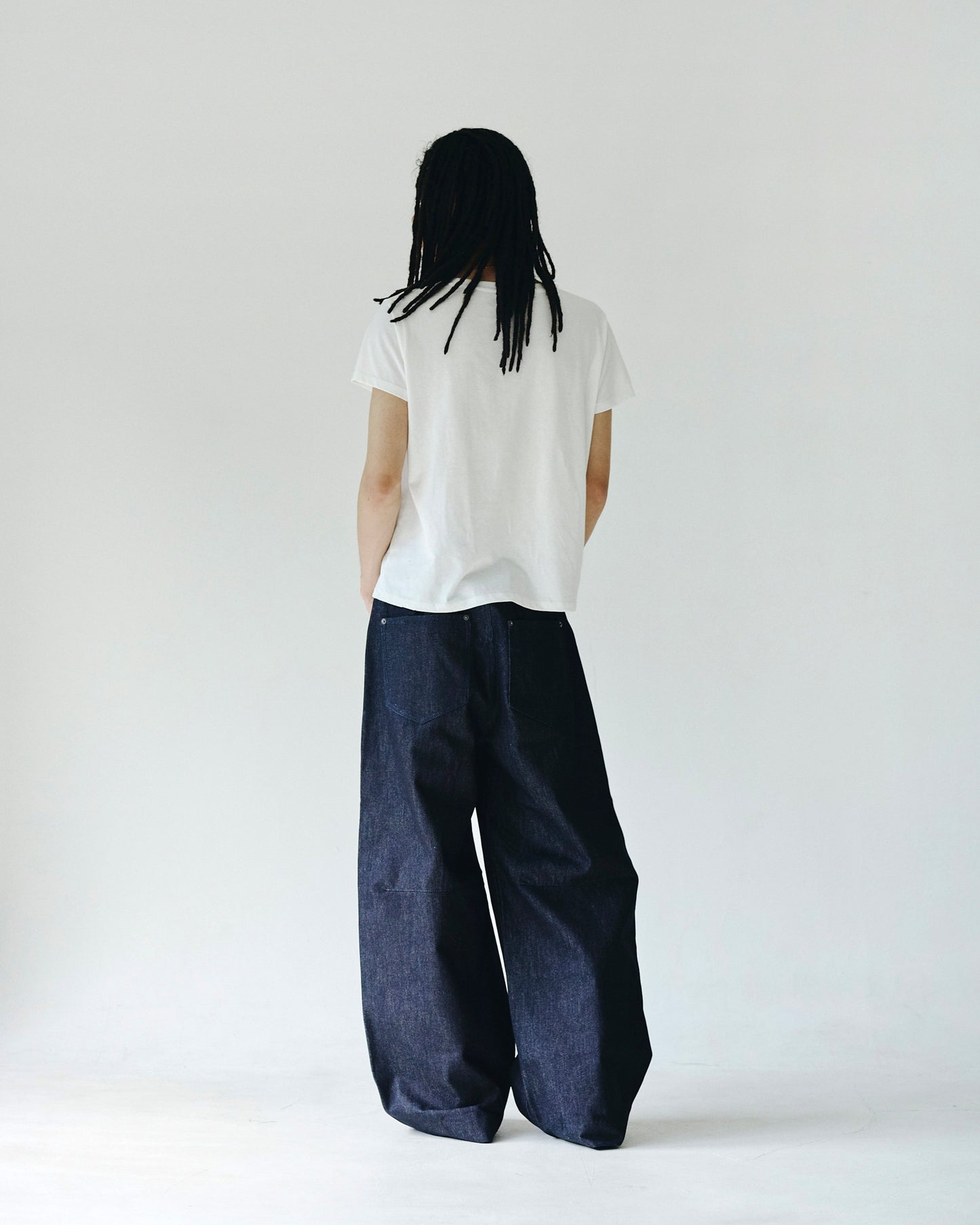 DOUBLE POCKET RIGID SLUB BAGGY DENIM TROUSERS