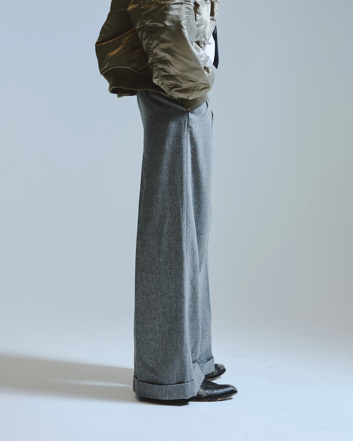 2tuck wide baggy slacks - RAME TWEED