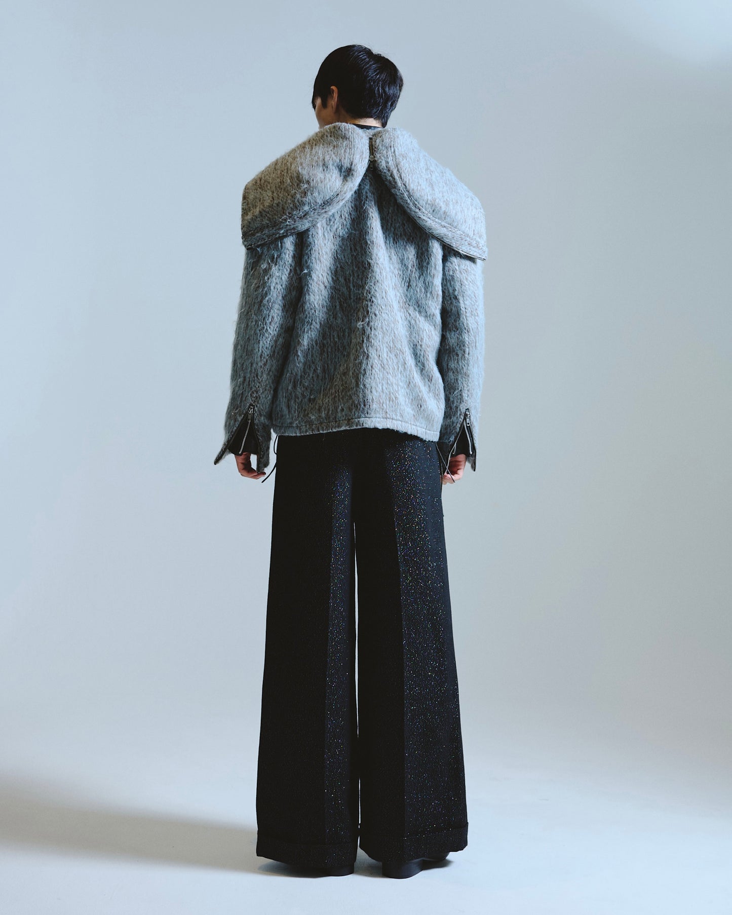 2tuck wide baggy slacks - RAME TWEED