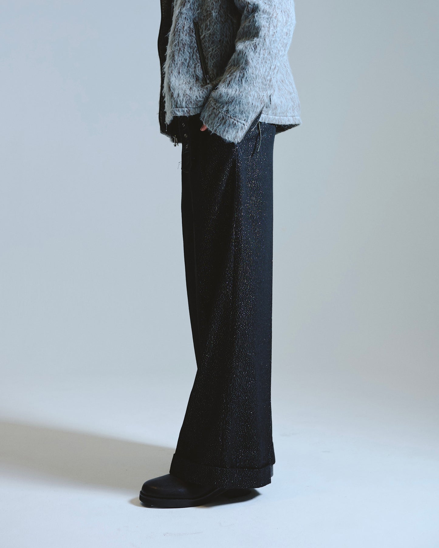2tuck wide baggy slacks - RAME TWEED