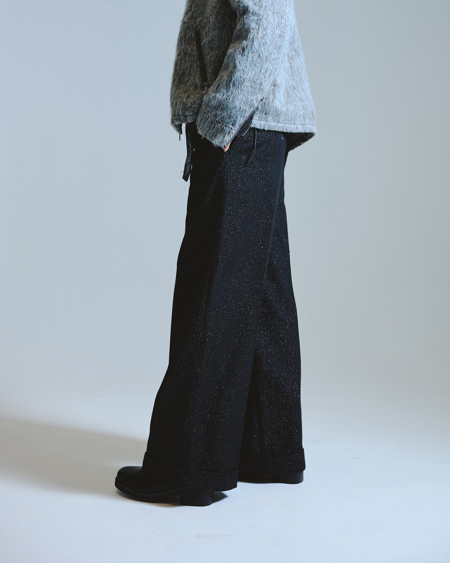 2tuck wide baggy slacks - RAME TWEED