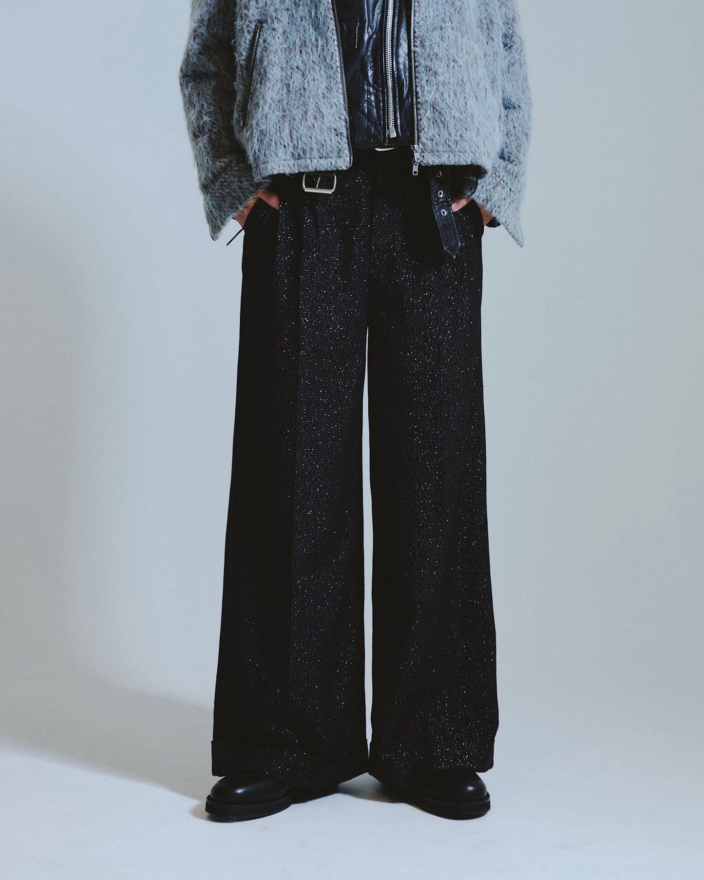 2tuck wide baggy slacks - RAME TWEED