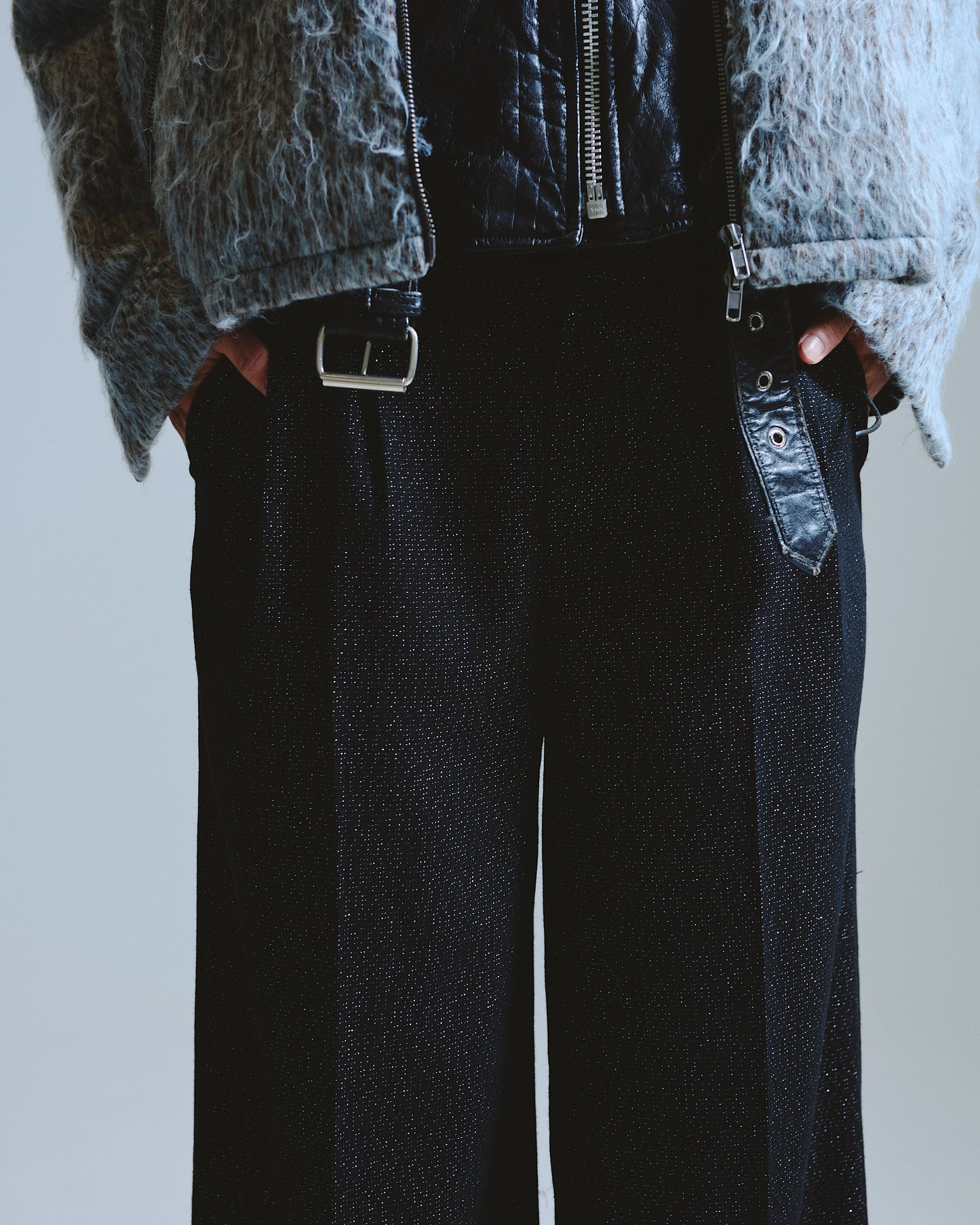 2tuck wide baggy slacks - RAME TWEED